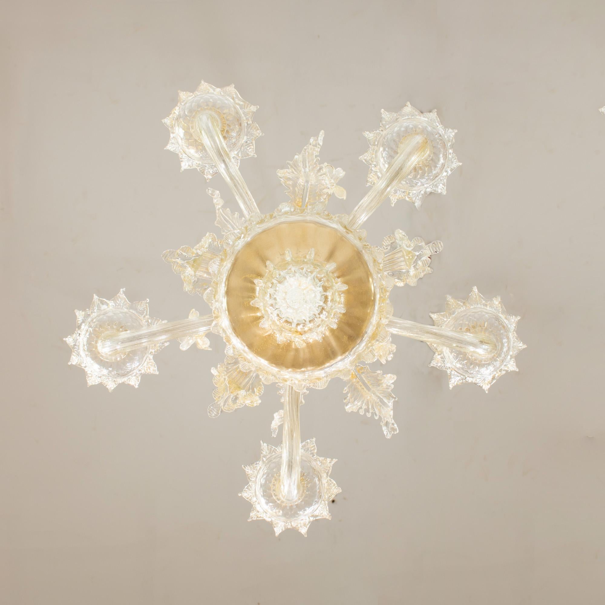 Vintage Barock Stil Gold infundiert Fünf Arm Cristallo Murano Kronleuchter (Handgefertigt) im Angebot