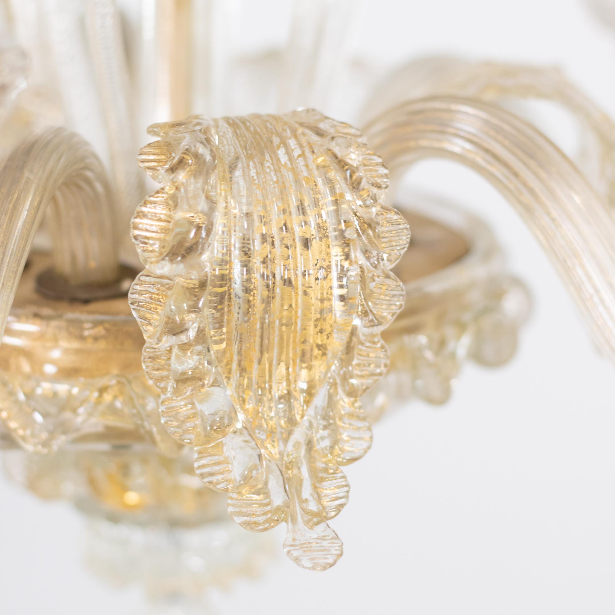 Vintage Barock Stil Gold infundiert Fünf Arm Cristallo Murano Kronleuchter (Muranoglas) im Angebot