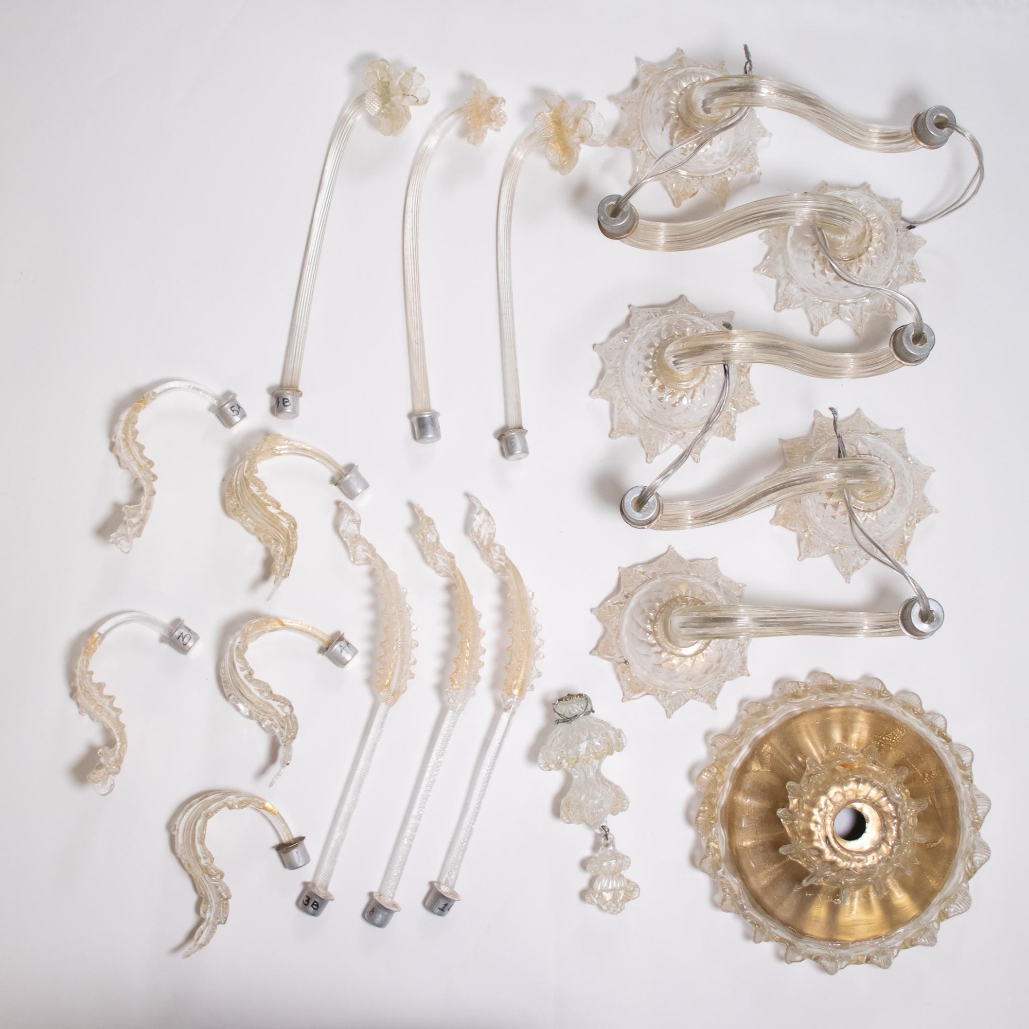 Vintage Barock Stil Gold infundiert Fünf Arm Cristallo Murano Kronleuchter im Angebot 2