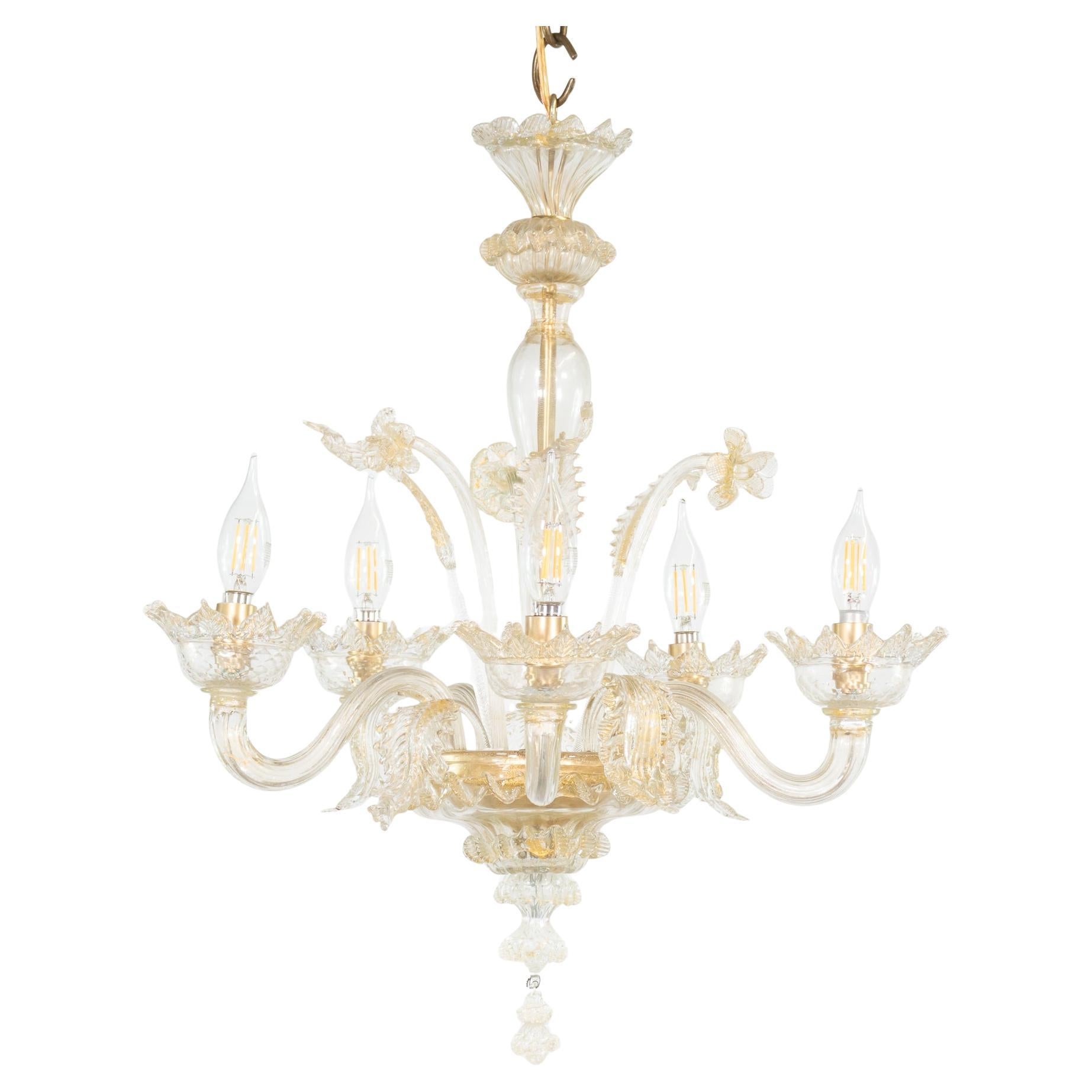 Vintage Barock Stil Gold infundiert Fünf Arm Cristallo Murano Kronleuchter