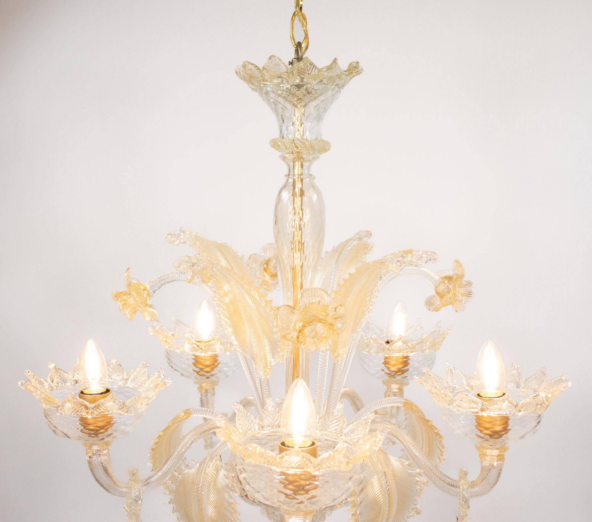 Lampadario barocco vintage di Murano con infusione d'oro in vendita 11