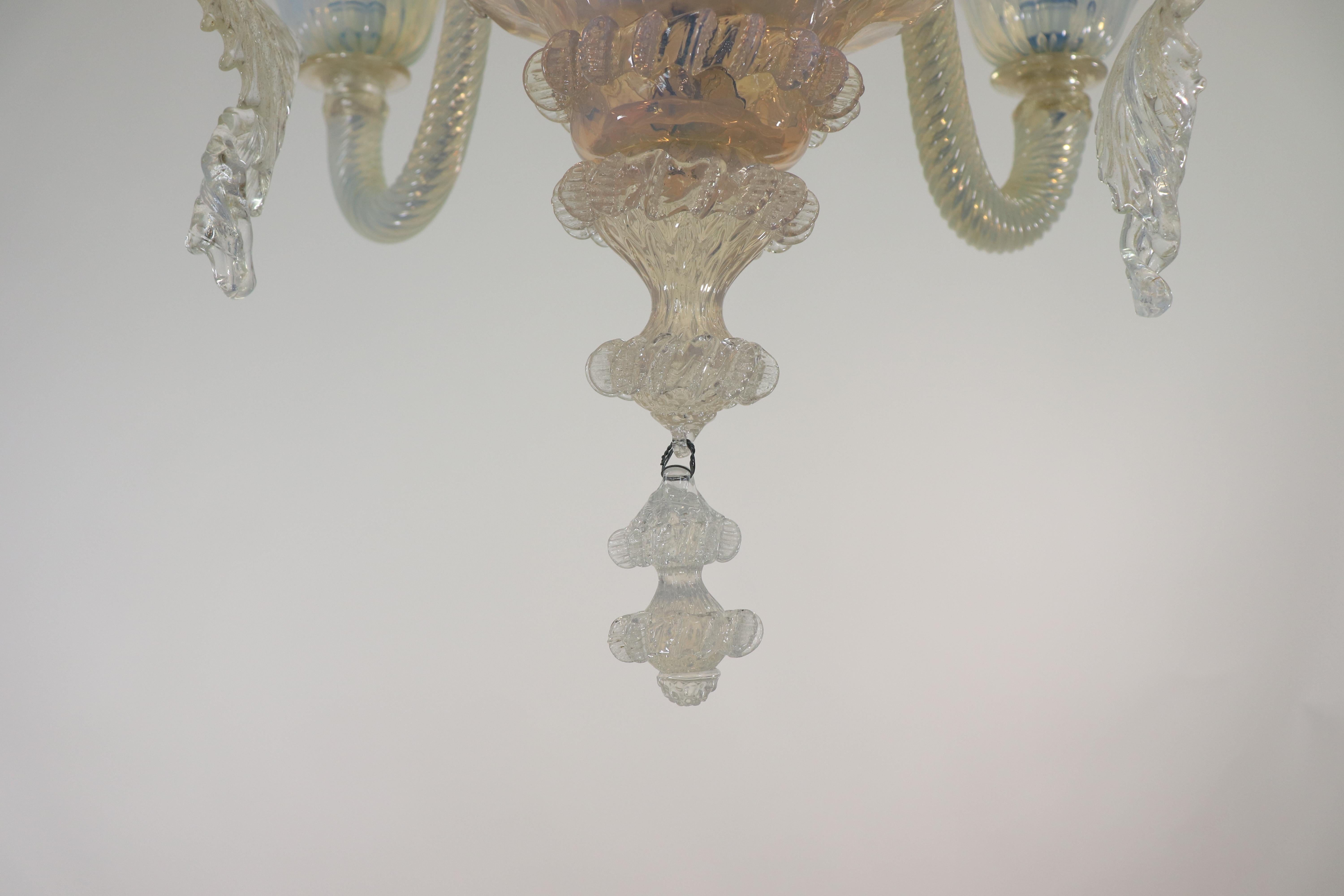 Vintage Baroque Style Gold Infused Opaline Murano Chandelier For Sale 3