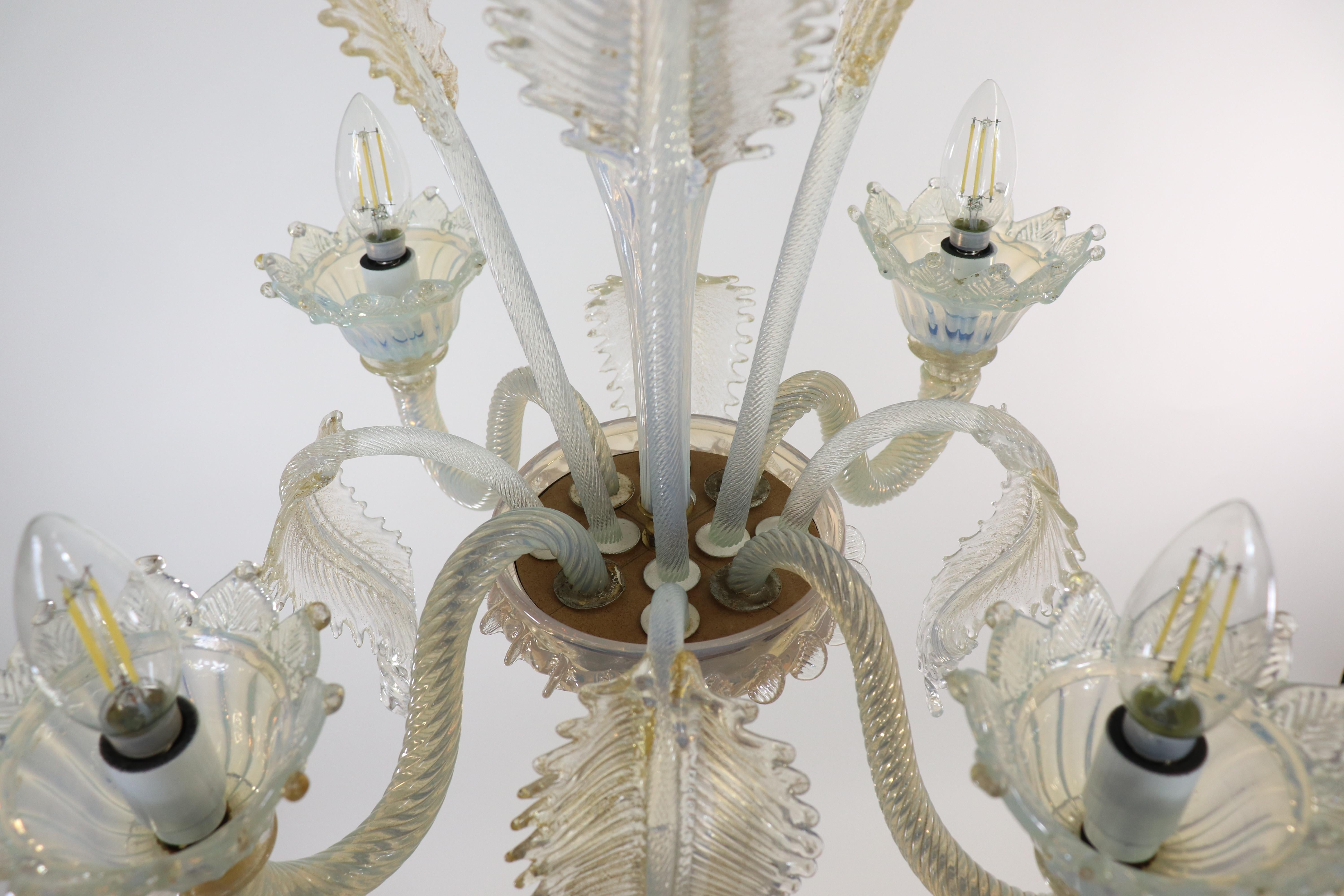 Vintage Baroque Style Gold Infused Opaline Murano Chandelier For Sale 4