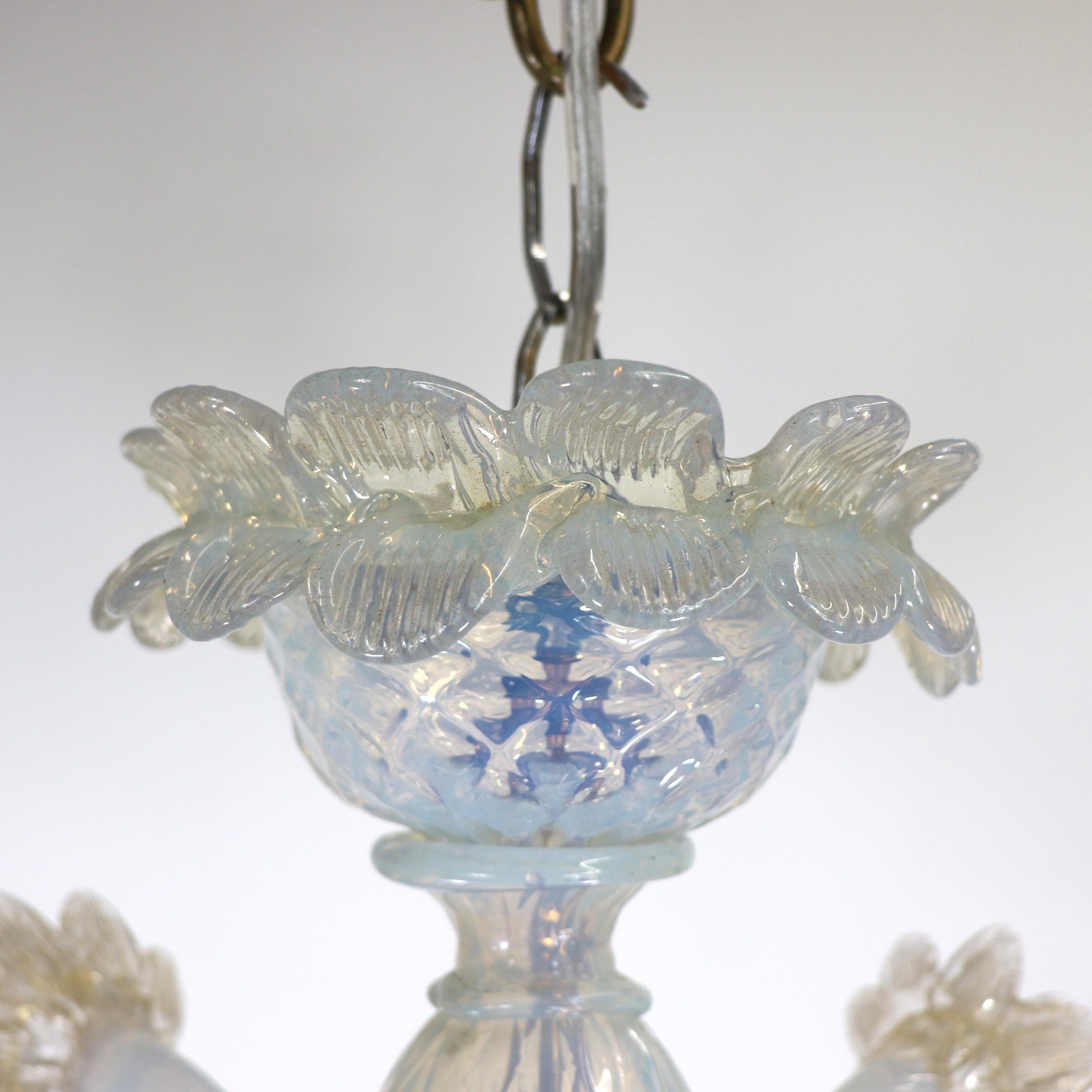 Vintage Baroque Style Gold Infused Opaline Murano Chandelier In Good Condition For Sale In Chicago, IL