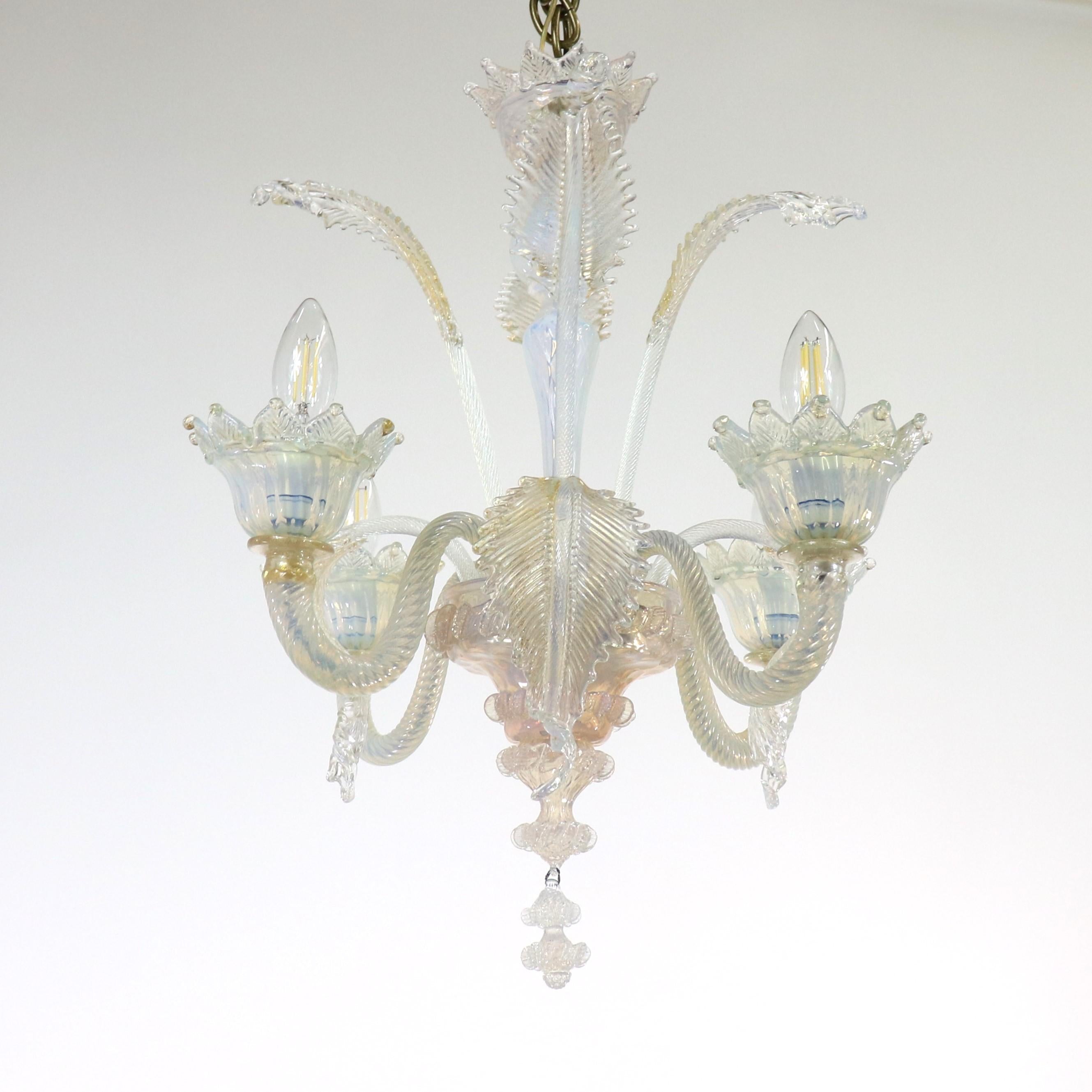 Italian Vintage Baroque Style Gold Infused Opaline Murano Chandelier For Sale