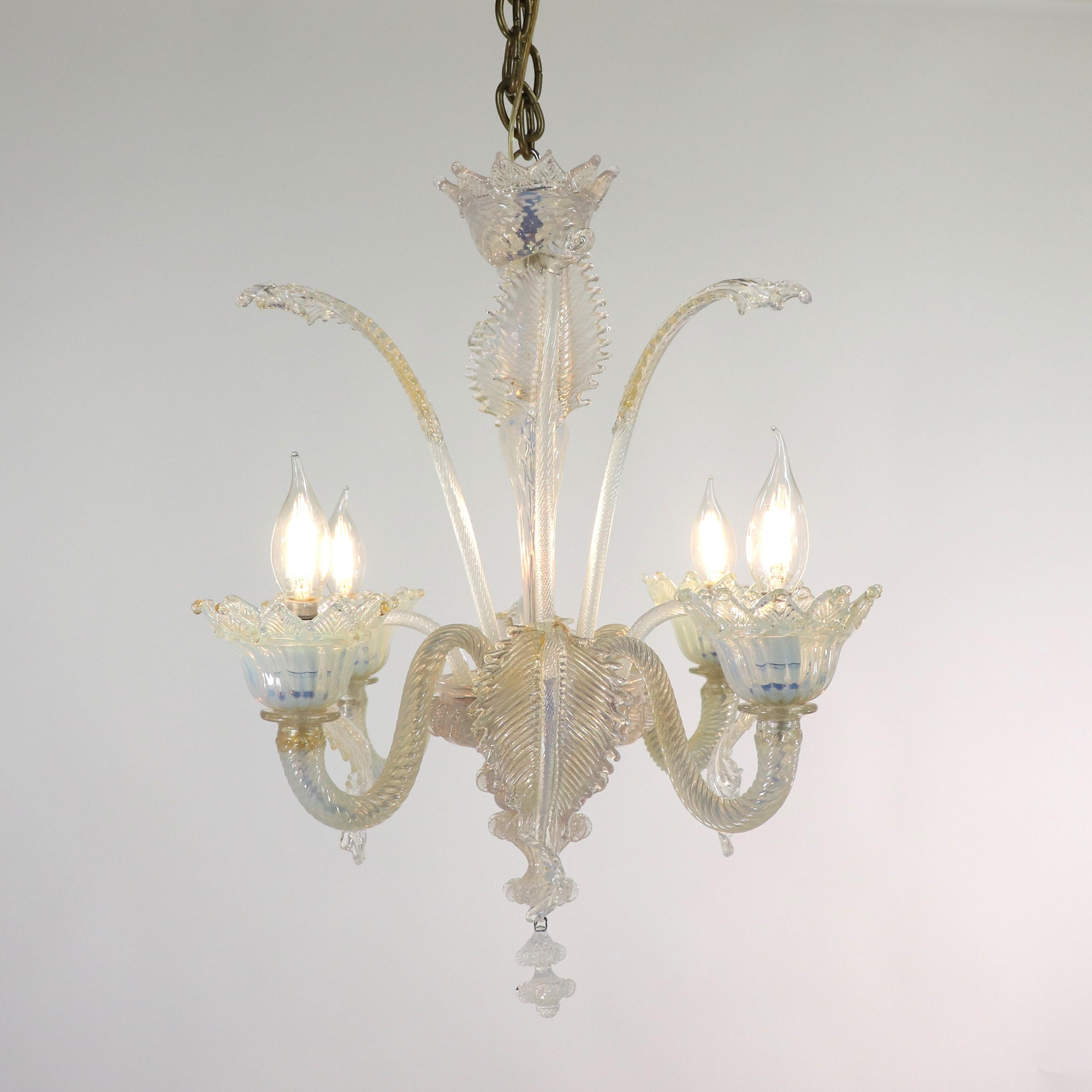 Hand-Crafted Vintage Baroque Style Gold Infused Opaline Murano Chandelier For Sale