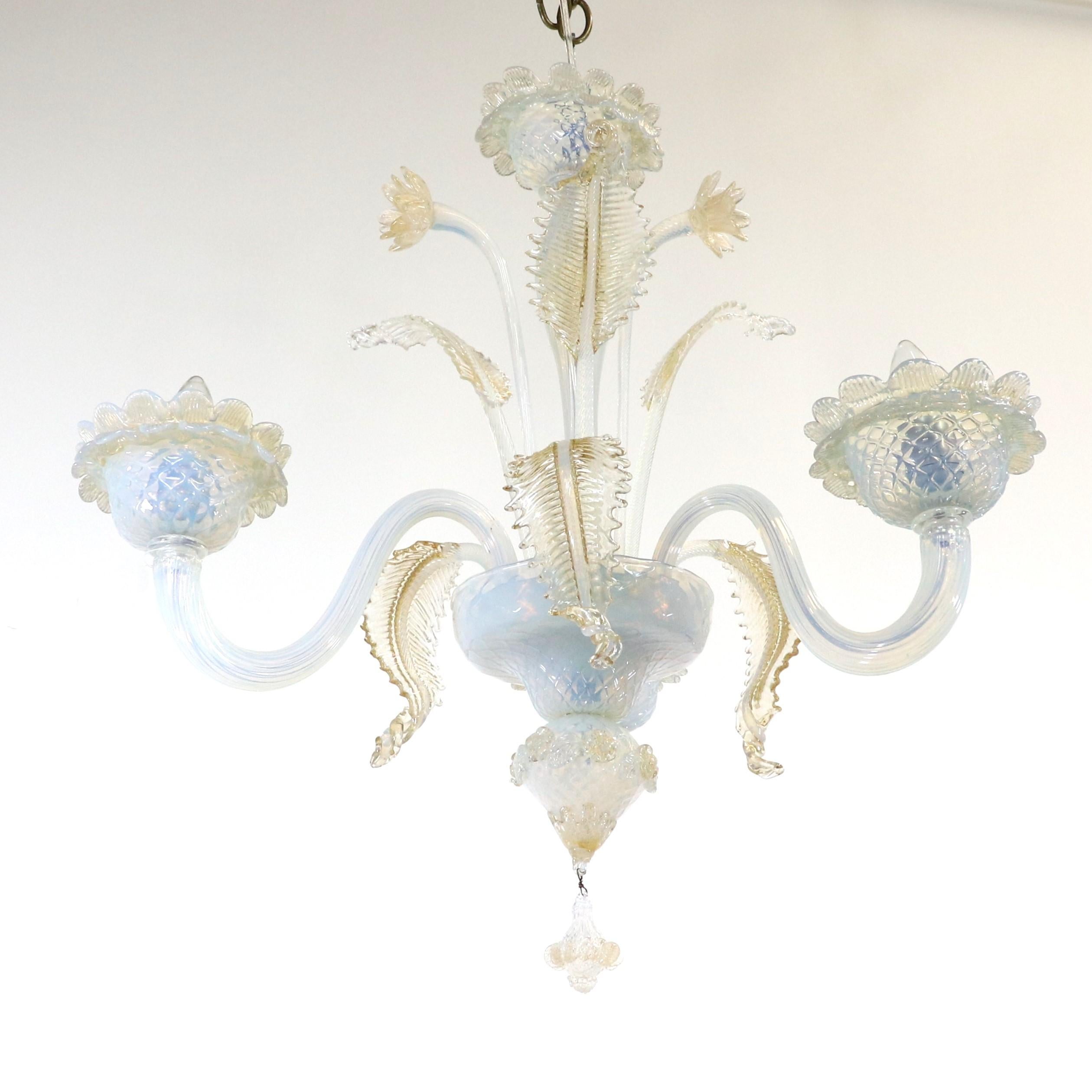 Italian Vintage Baroque Style Gold Infused Opaline Murano Chandelier For Sale