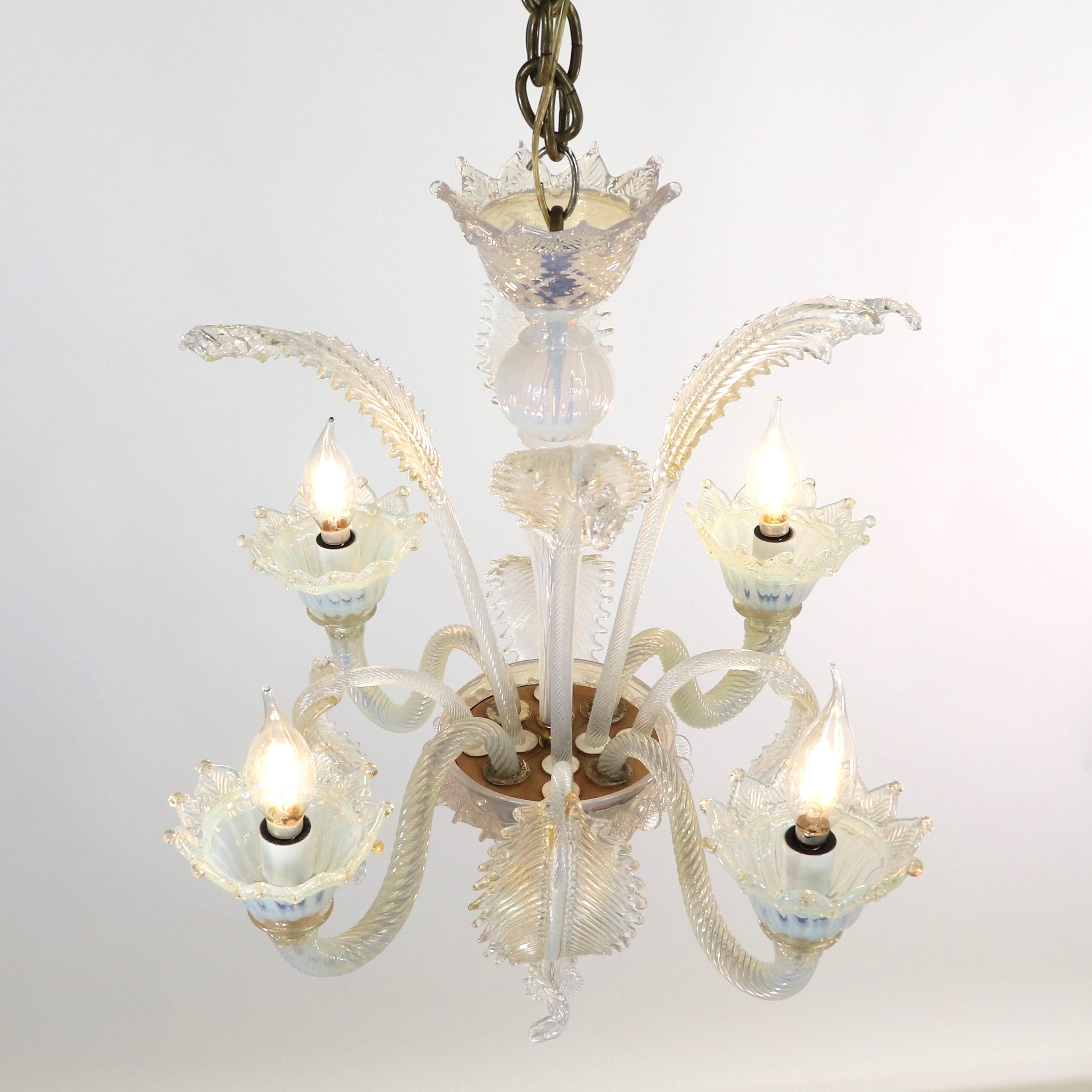 Vintage Baroque Style Gold Infused Opaline Murano Chandelier In Good Condition For Sale In Chicago, IL