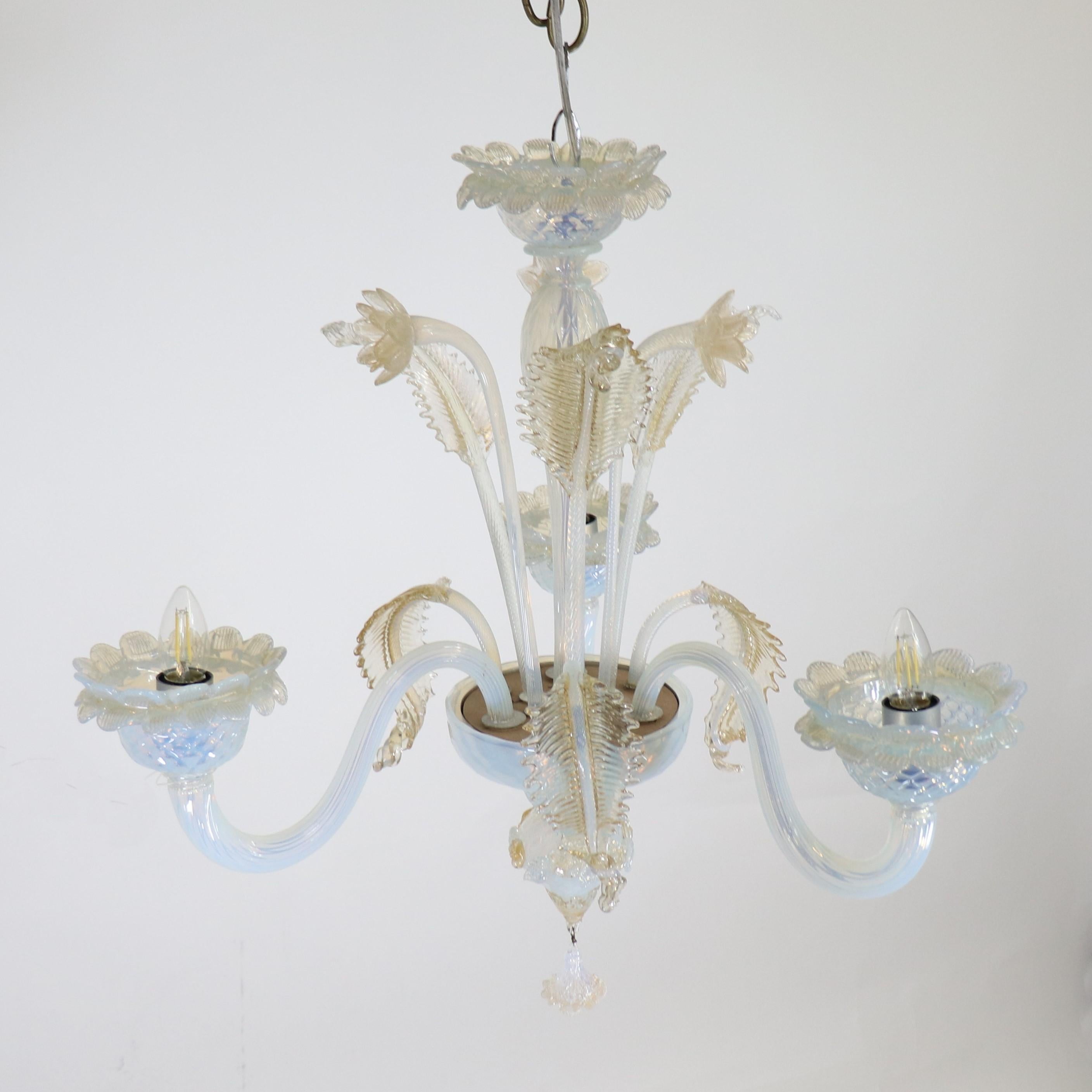 Hand-Crafted Vintage Baroque Style Gold Infused Opaline Murano Chandelier For Sale