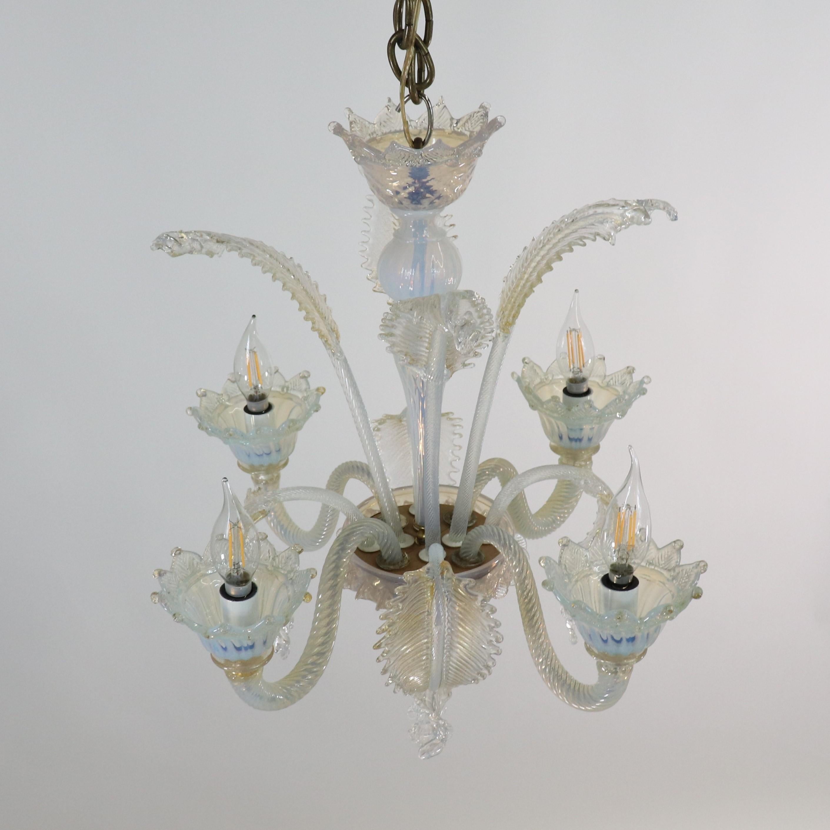 20th Century Vintage Baroque Style Gold Infused Opaline Murano Chandelier For Sale