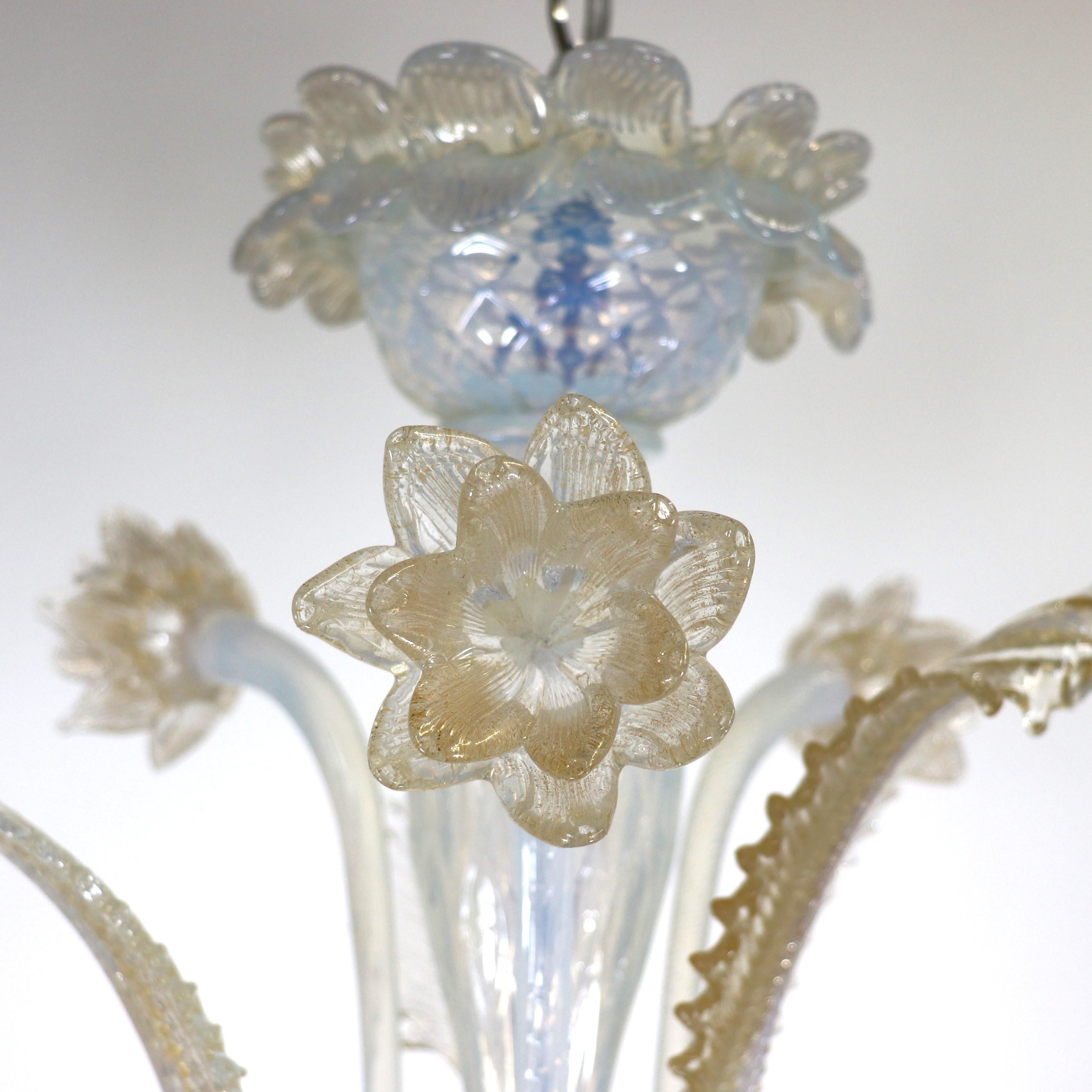 Blown Glass Vintage Baroque Style Gold Infused Opaline Murano Chandelier For Sale