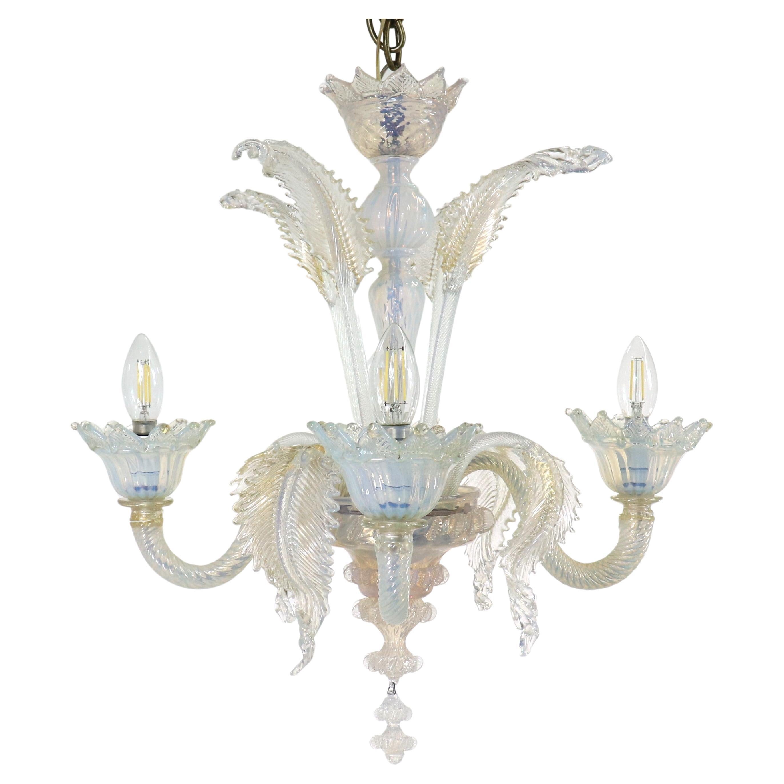 Vintage Baroque Style Gold Infused Opaline Murano Chandelier For Sale