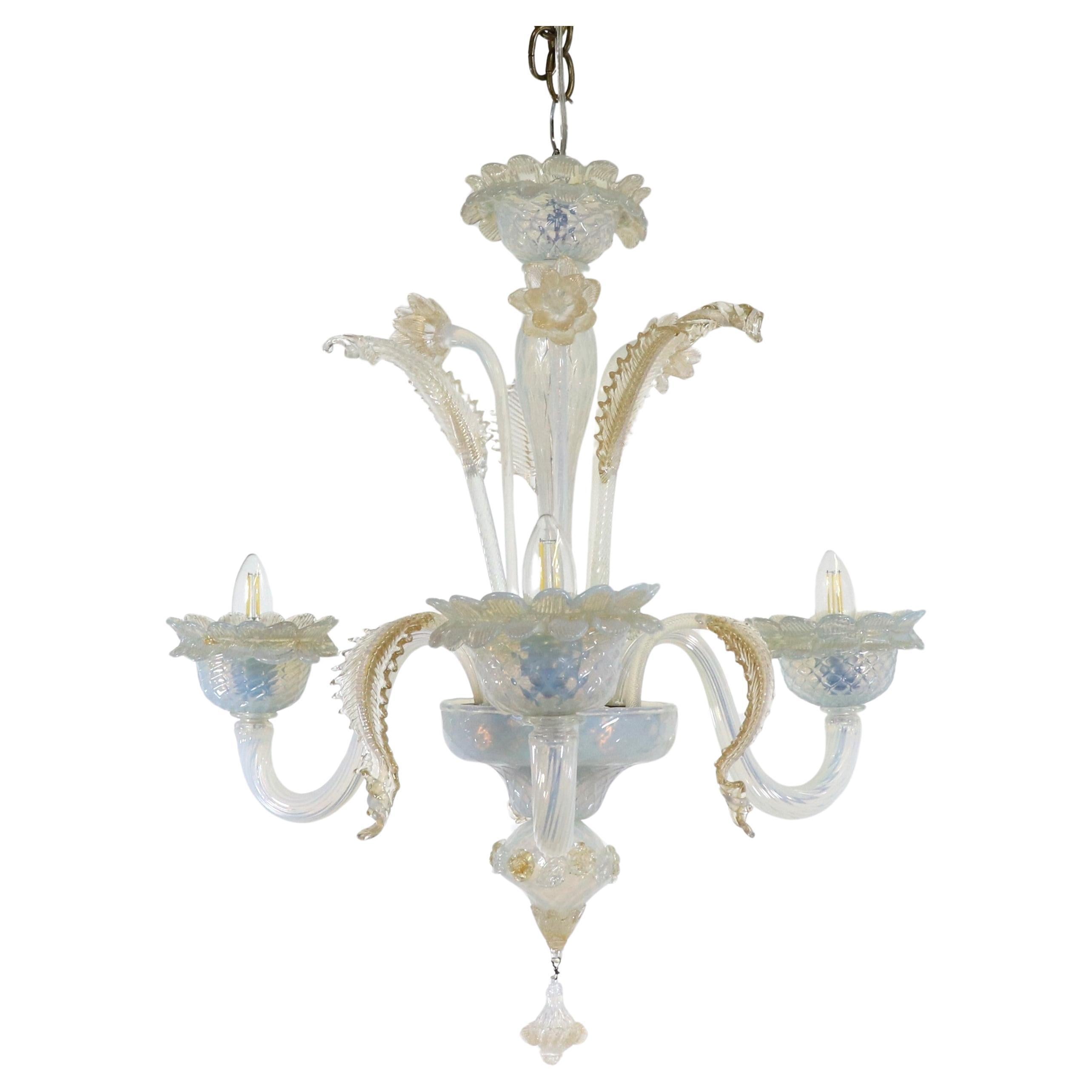 Vintage Baroque Style Gold Infused Opaline Murano Chandelier For Sale