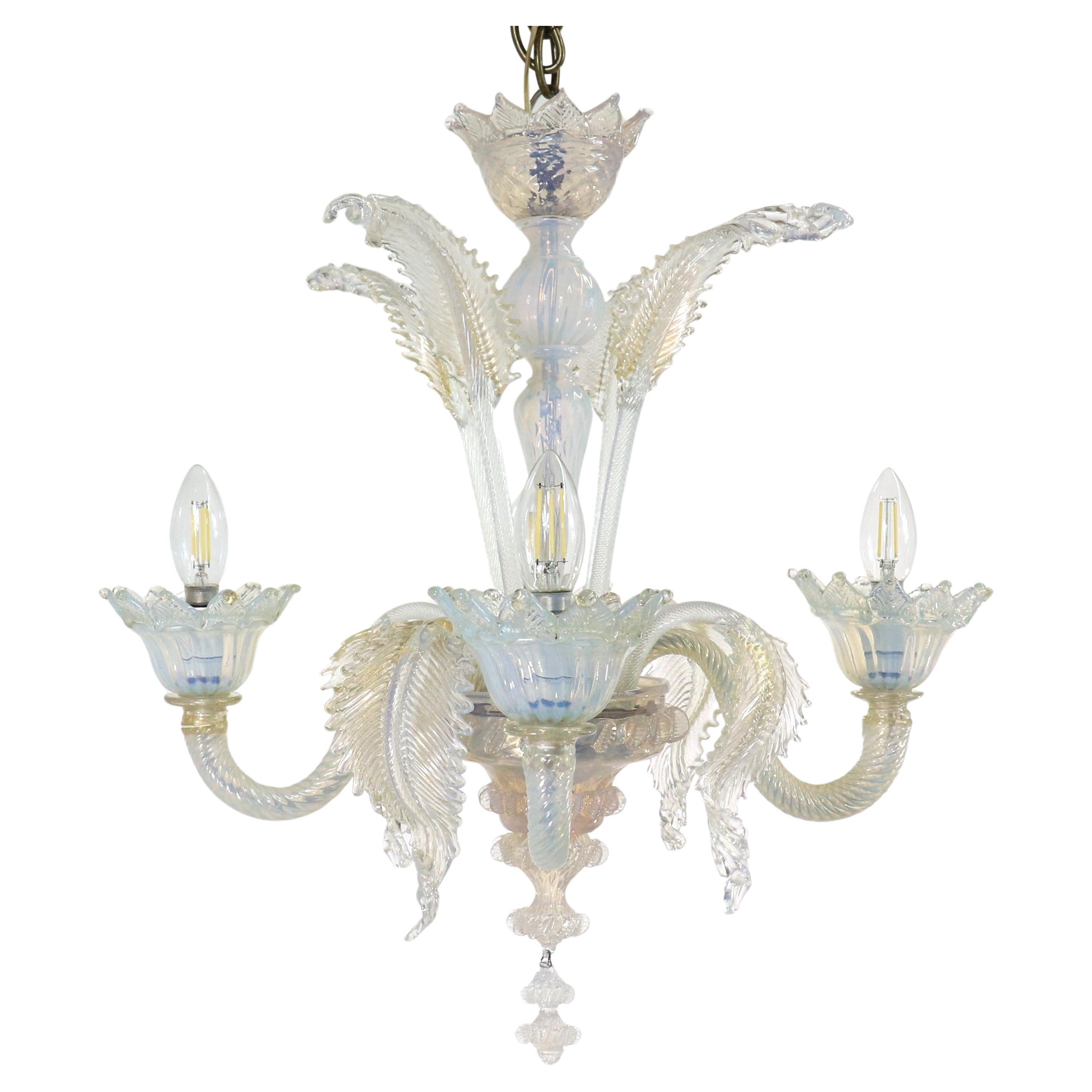 Vintage Baroque Style Gold Infused Opaline Murano Chandelier