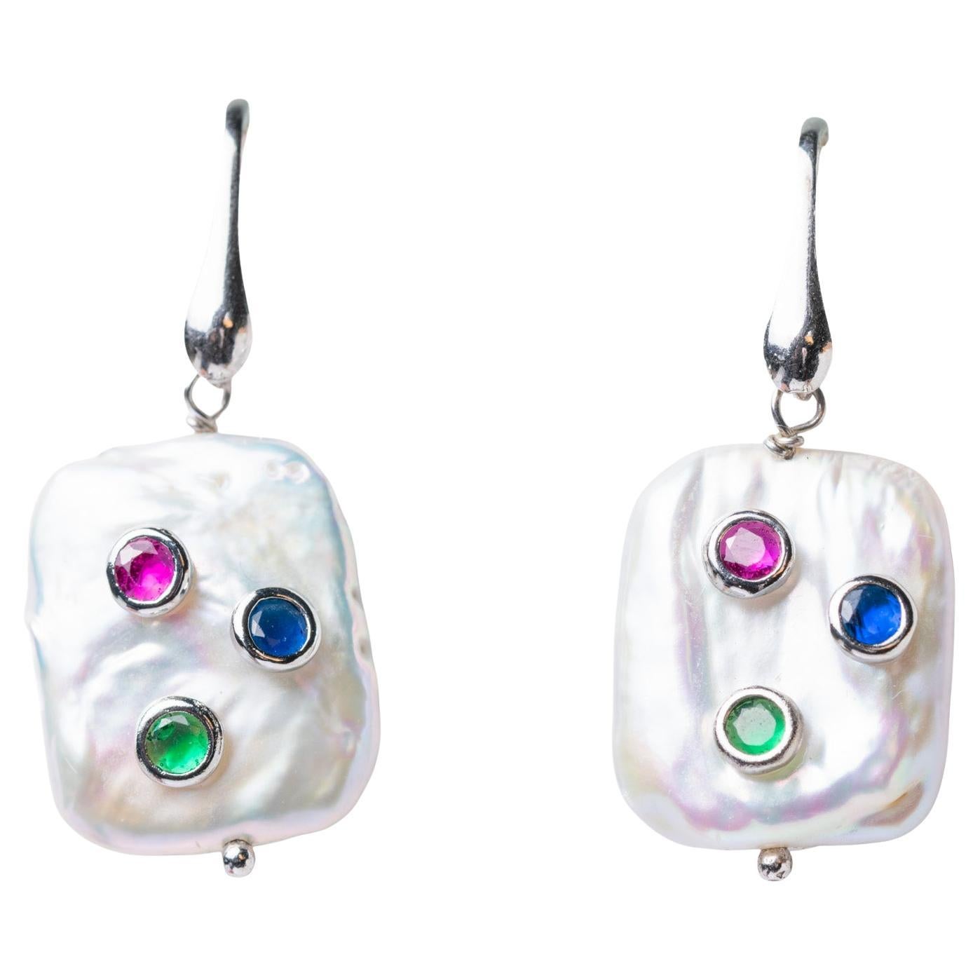 Vintage Baroque Style Mother Of Pearl And Gemstones Drop Earrings For Sale