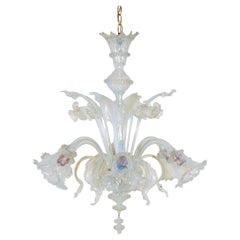 Vintage Baroque Style Opaline 6-Arm Murano Chandelier with Gold