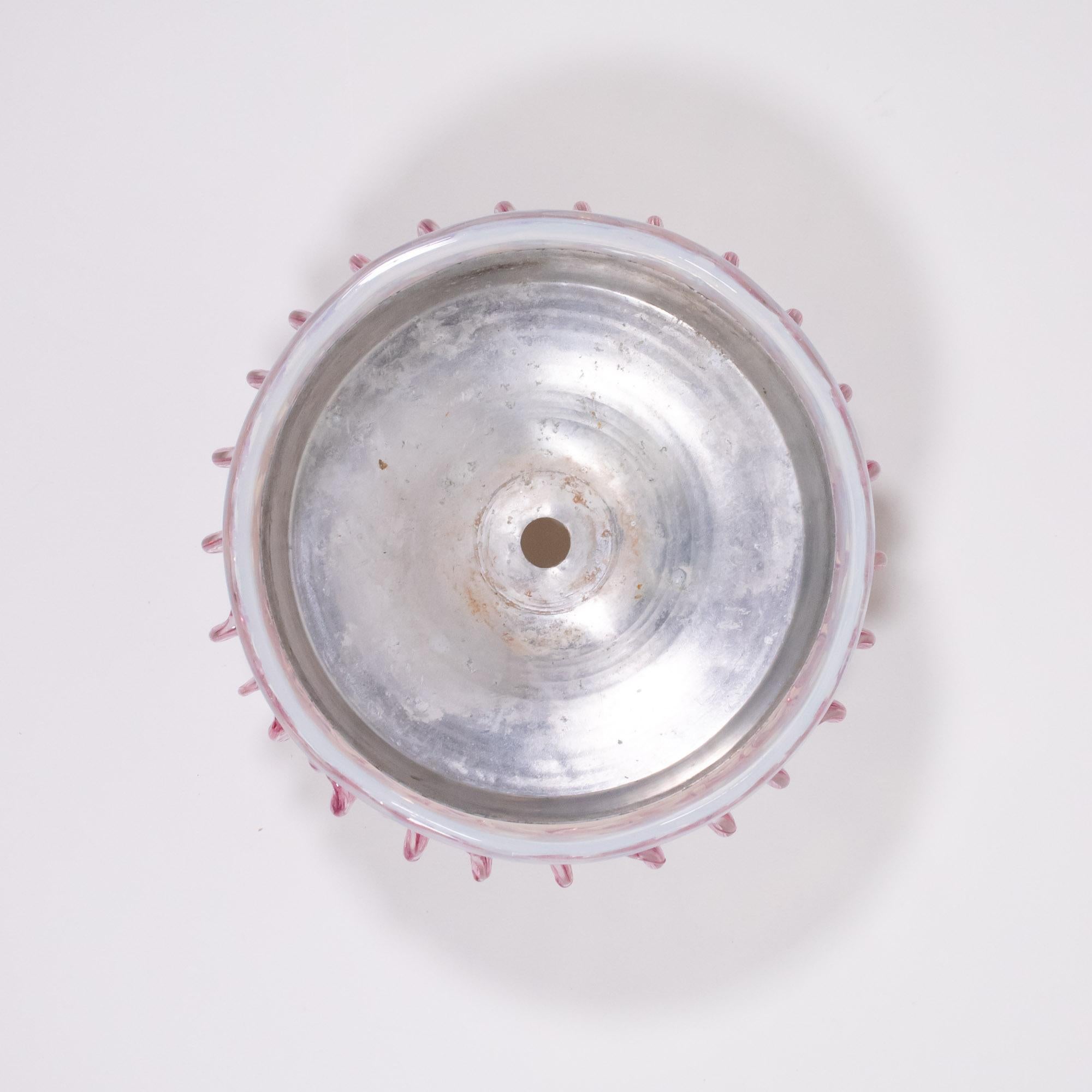 Lampadario barocco d'epoca in stile opalino di Murano con tulipani lattimo rosa e Rig in vendita 9