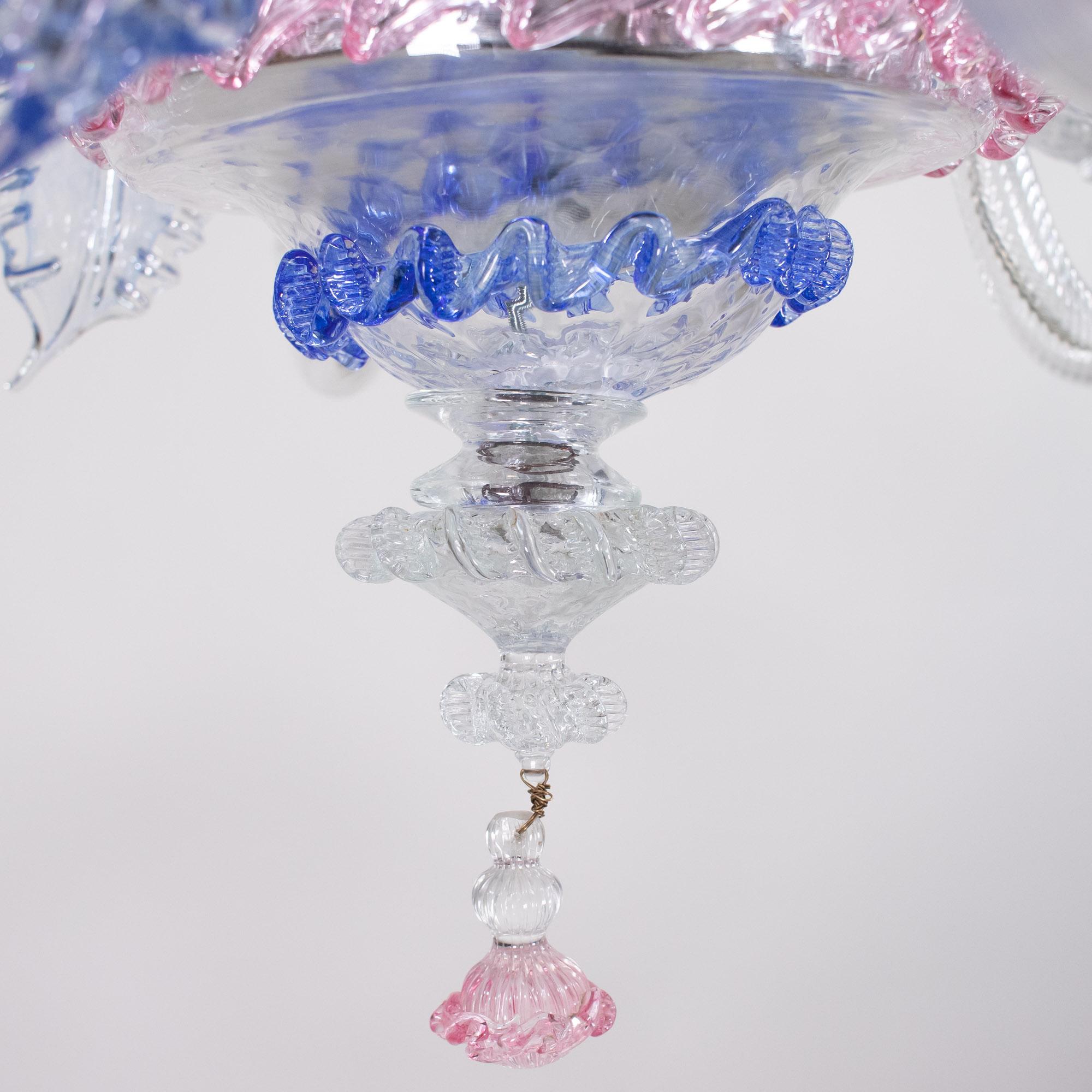 Vintage Baroque Style Pink and Blue Floral Murano Chandelier For Sale 3