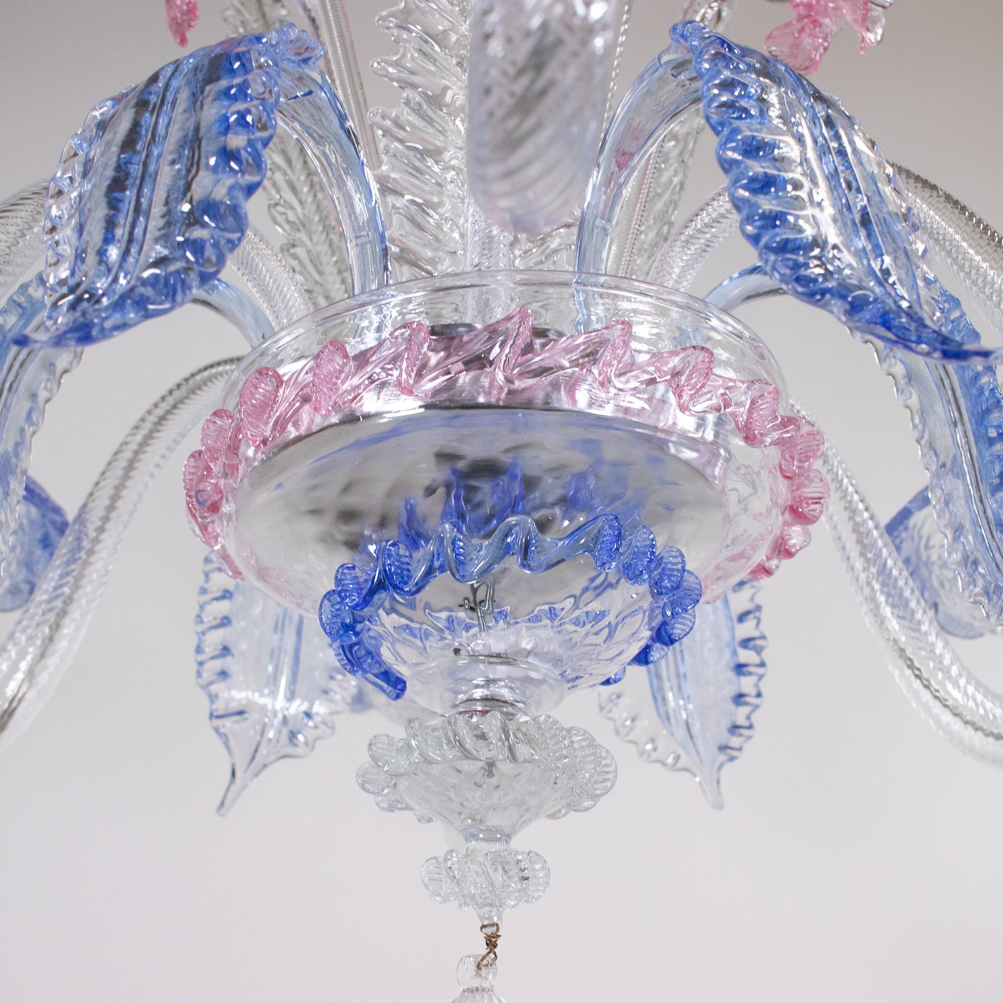 Vintage Baroque Style Pink and Blue Floral Murano Chandelier For Sale 7
