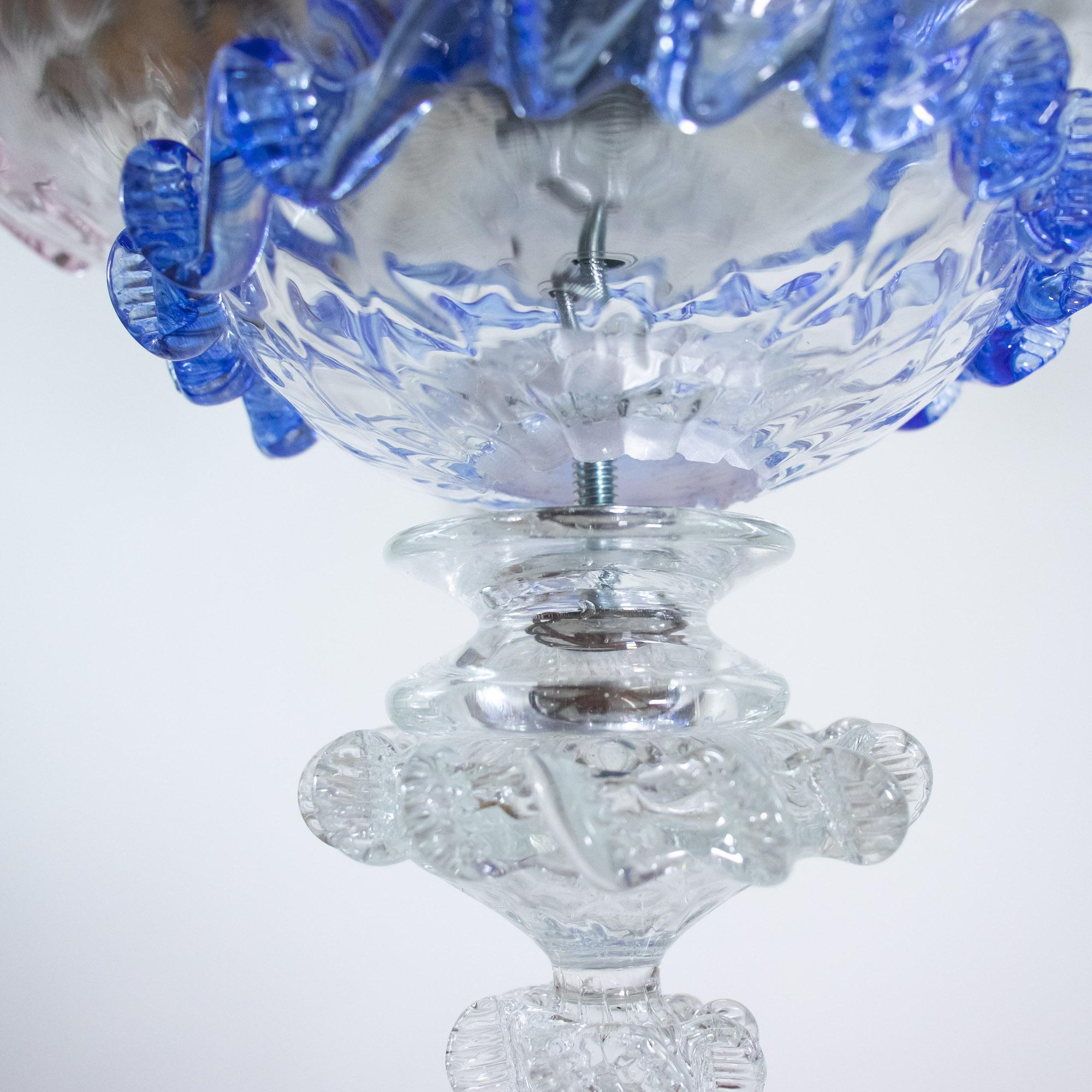Vintage Baroque Style Pink and Blue Floral Murano Chandelier For Sale 8
