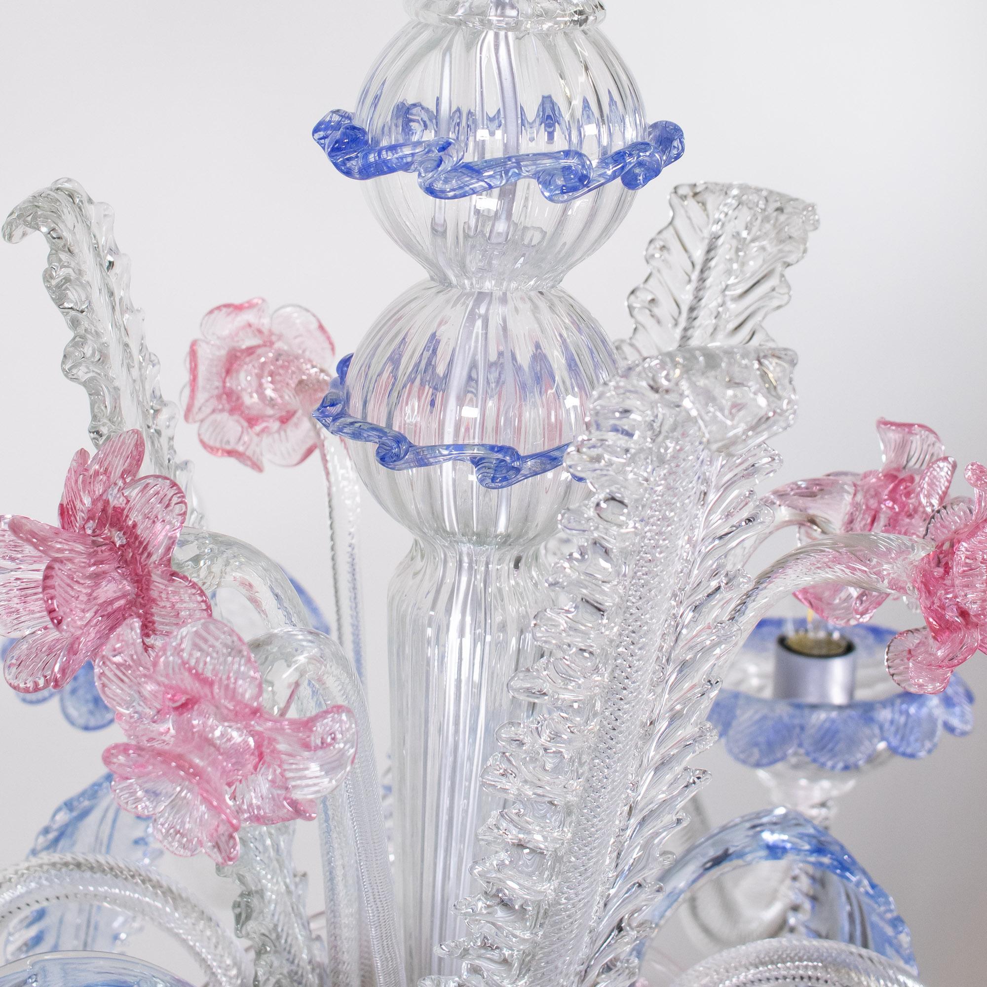 Vintage Baroque Style Pink and Blue Floral Murano Chandelier For Sale 9