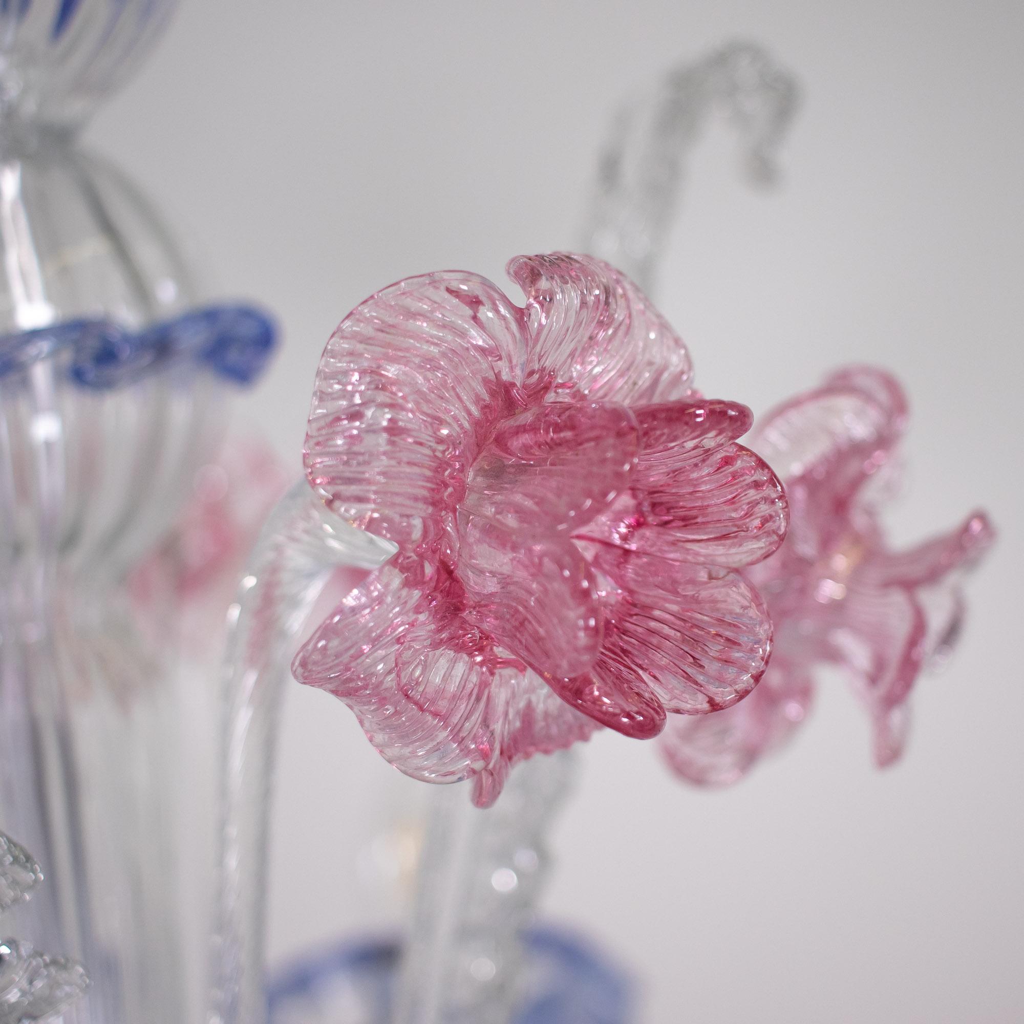 Vintage Baroque Style Pink and Blue Floral Murano Chandelier For Sale 10
