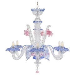 Vintage Baroque Style Pink and Blue Floral Murano Chandelier