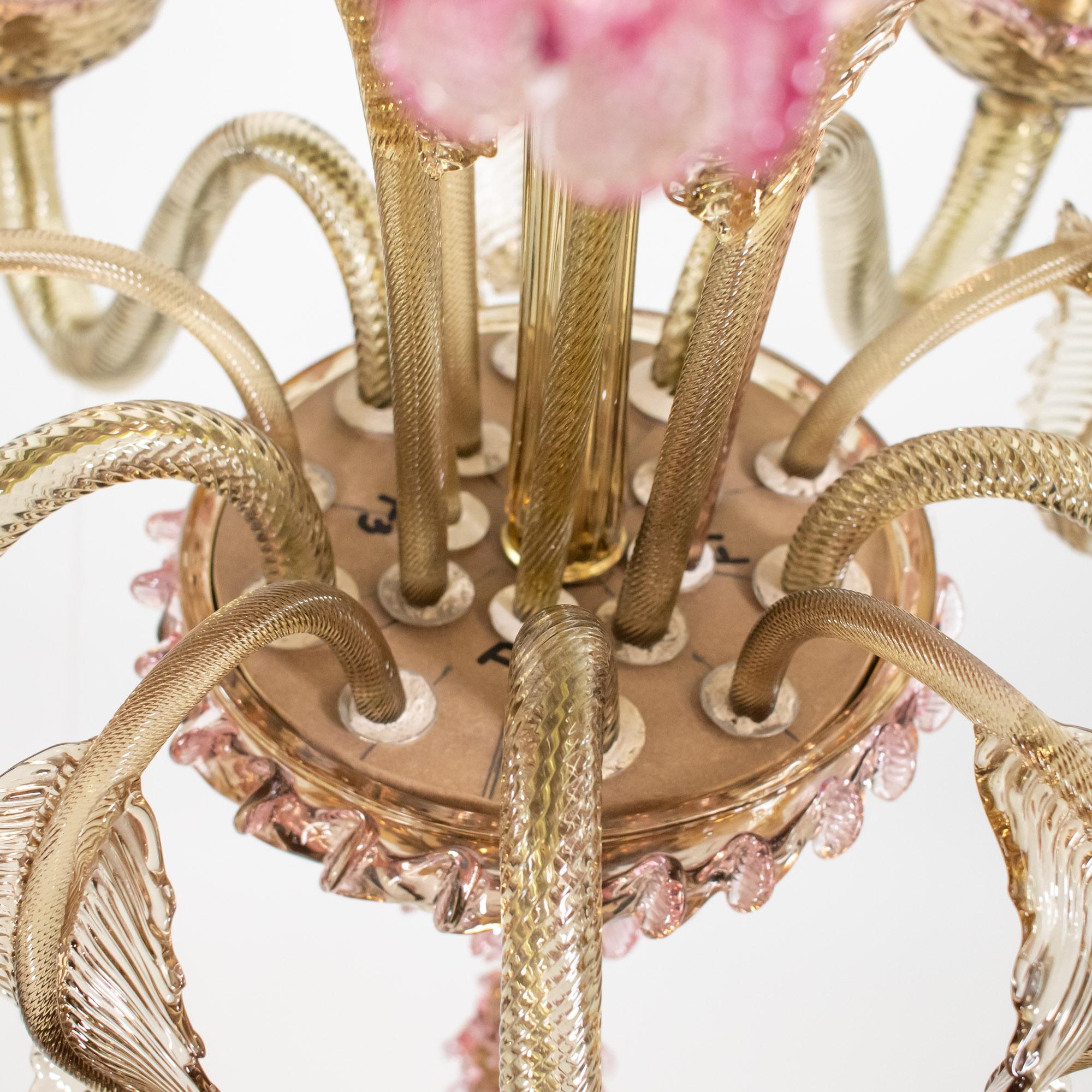 Rosa Karamell-Murano-Kronleuchter im Barockstil im Vintage-Stil im Angebot 3