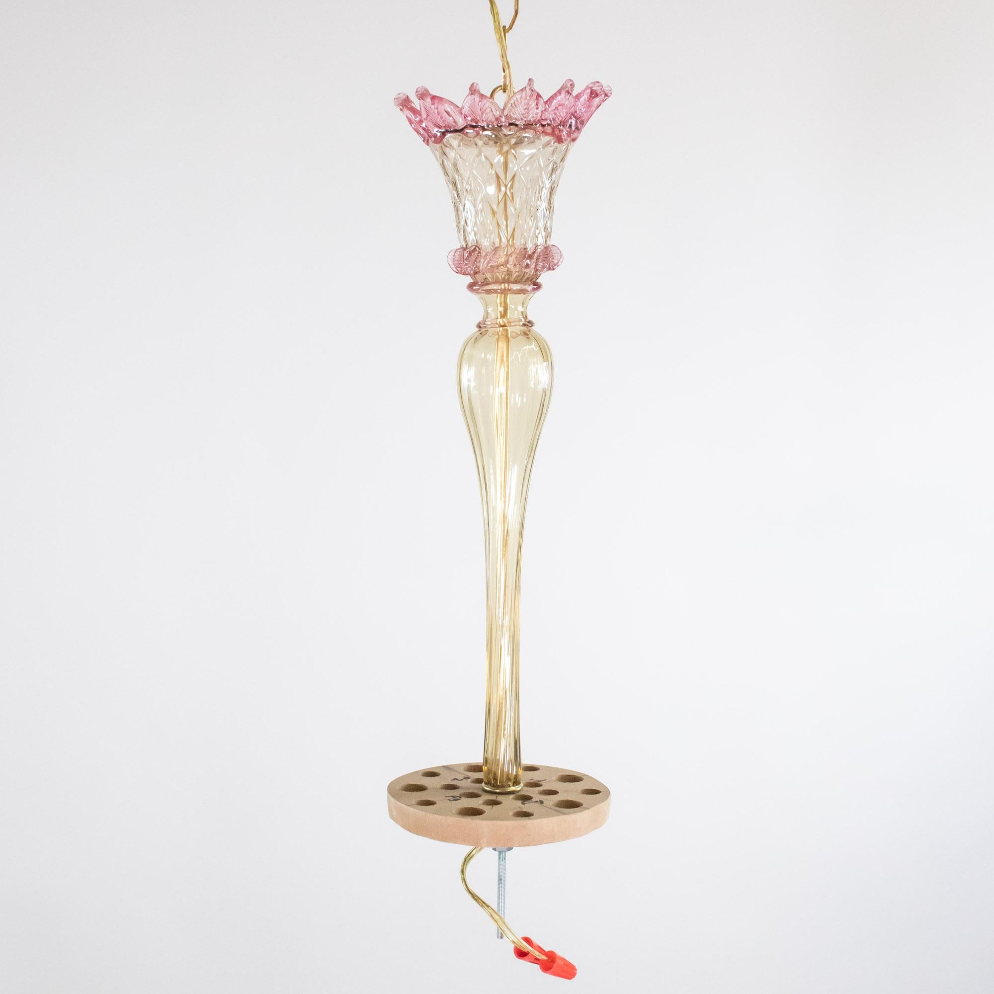 Rosa Karamell-Murano-Kronleuchter im Barockstil im Vintage-Stil im Angebot 7