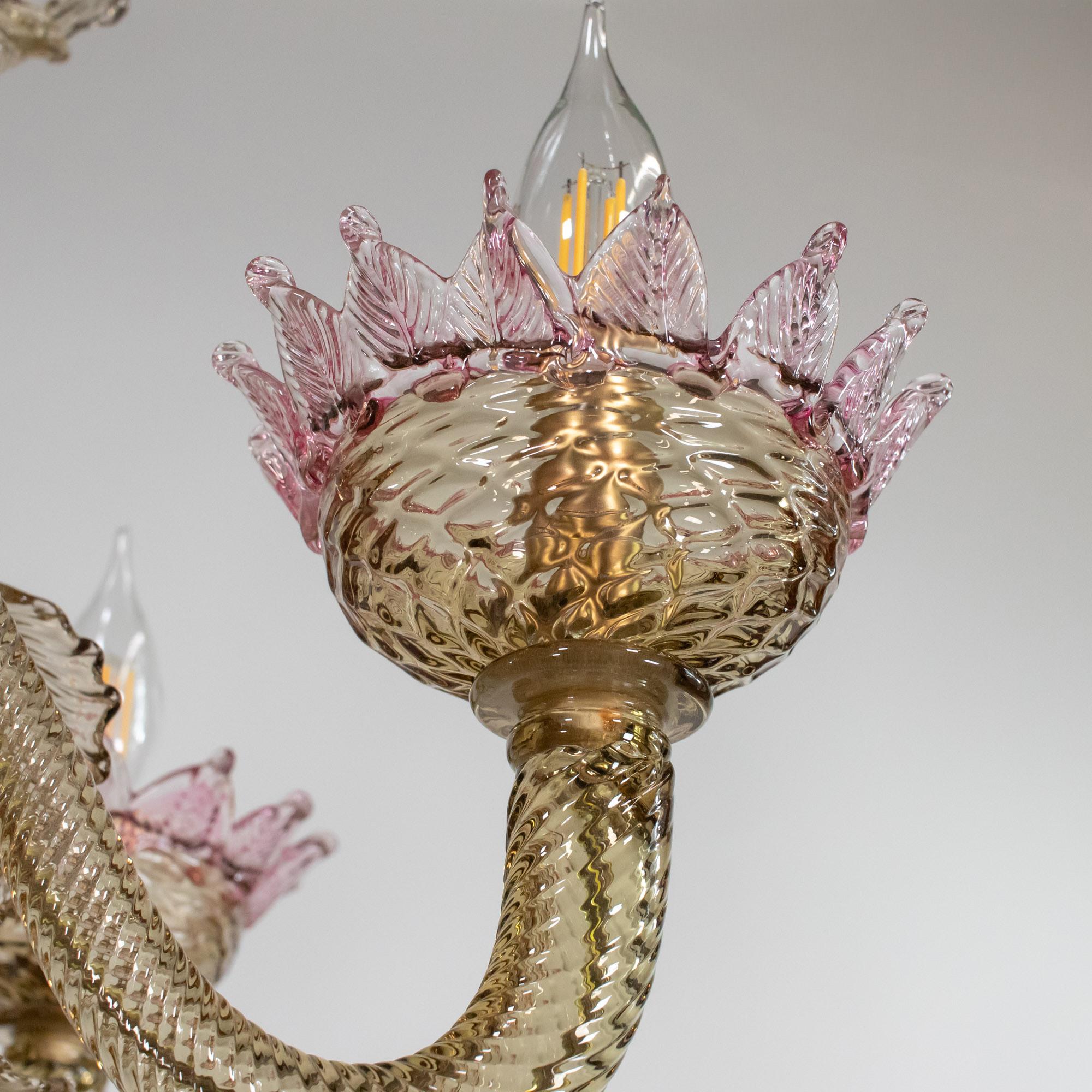 Rosa Karamell-Murano-Kronleuchter im Barockstil im Vintage-Stil im Angebot 9