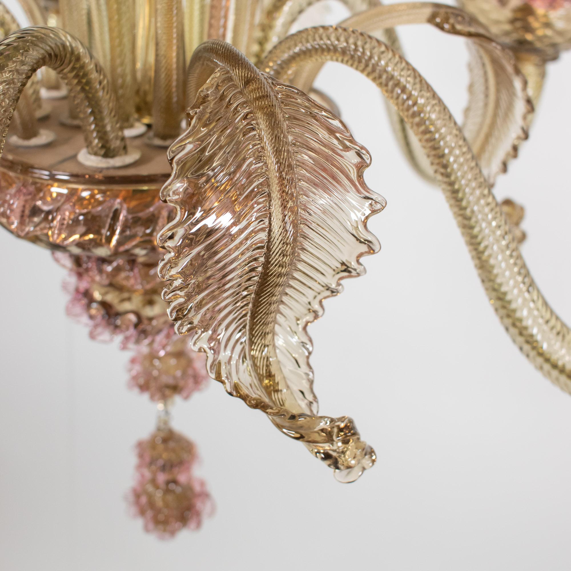 Rosa Karamell-Murano-Kronleuchter im Barockstil im Vintage-Stil im Angebot 10