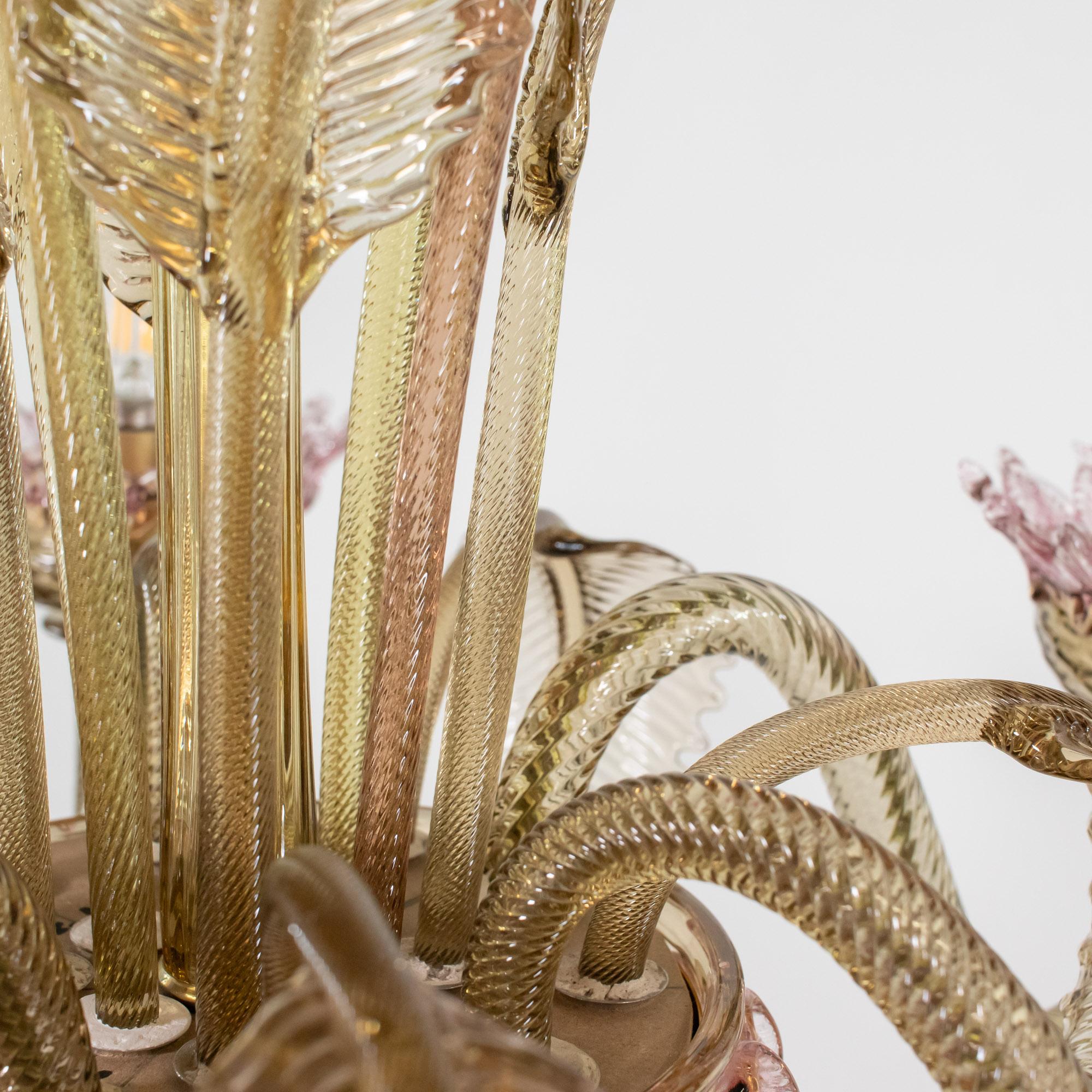 Rosa Karamell-Murano-Kronleuchter im Barockstil im Vintage-Stil im Angebot 11