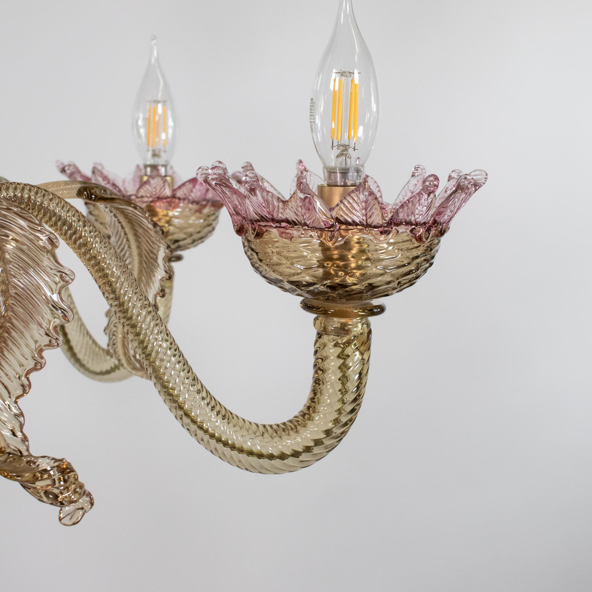 Rosa Karamell-Murano-Kronleuchter im Barockstil im Vintage-Stil im Angebot 12