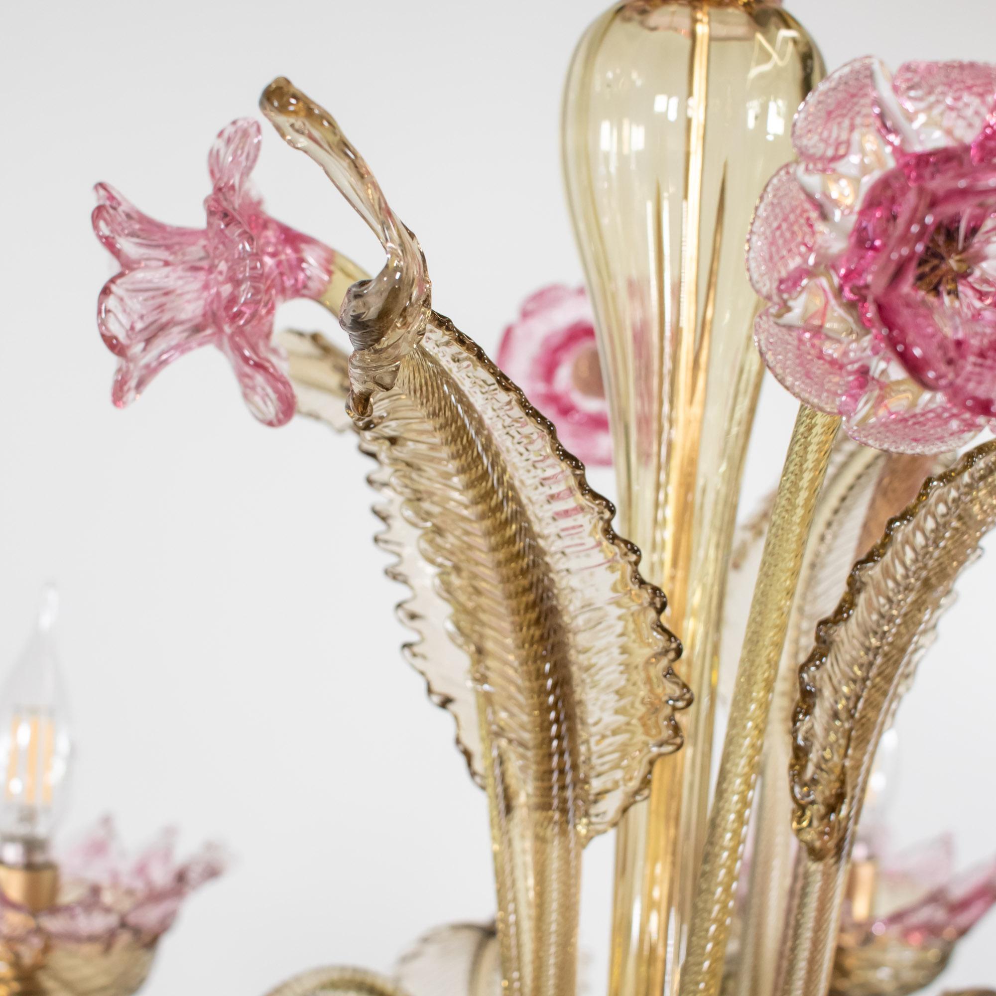 Rosa Karamell-Murano-Kronleuchter im Barockstil im Vintage-Stil im Angebot 13
