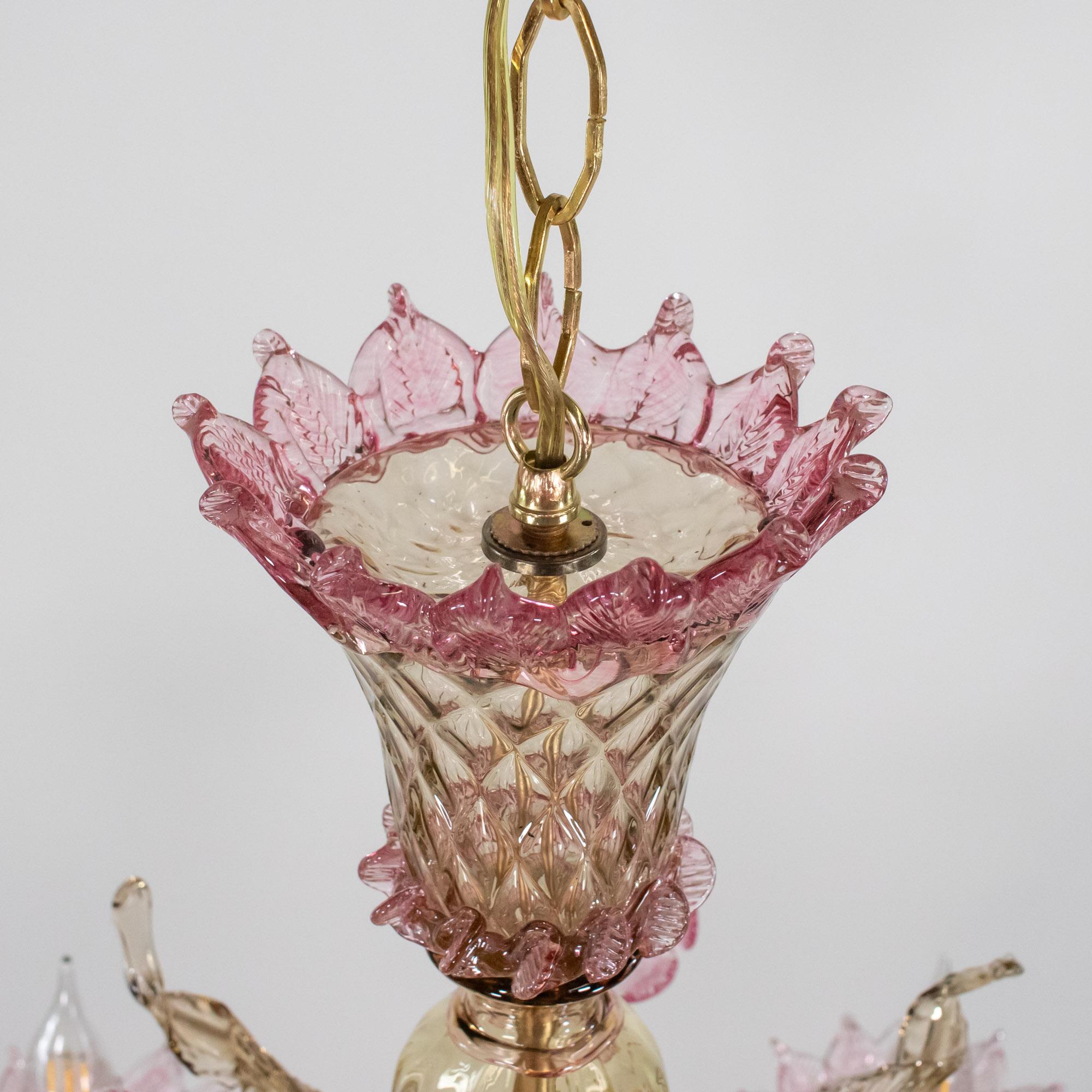 Rosa Karamell-Murano-Kronleuchter im Barockstil im Vintage-Stil (Handgefertigt) im Angebot