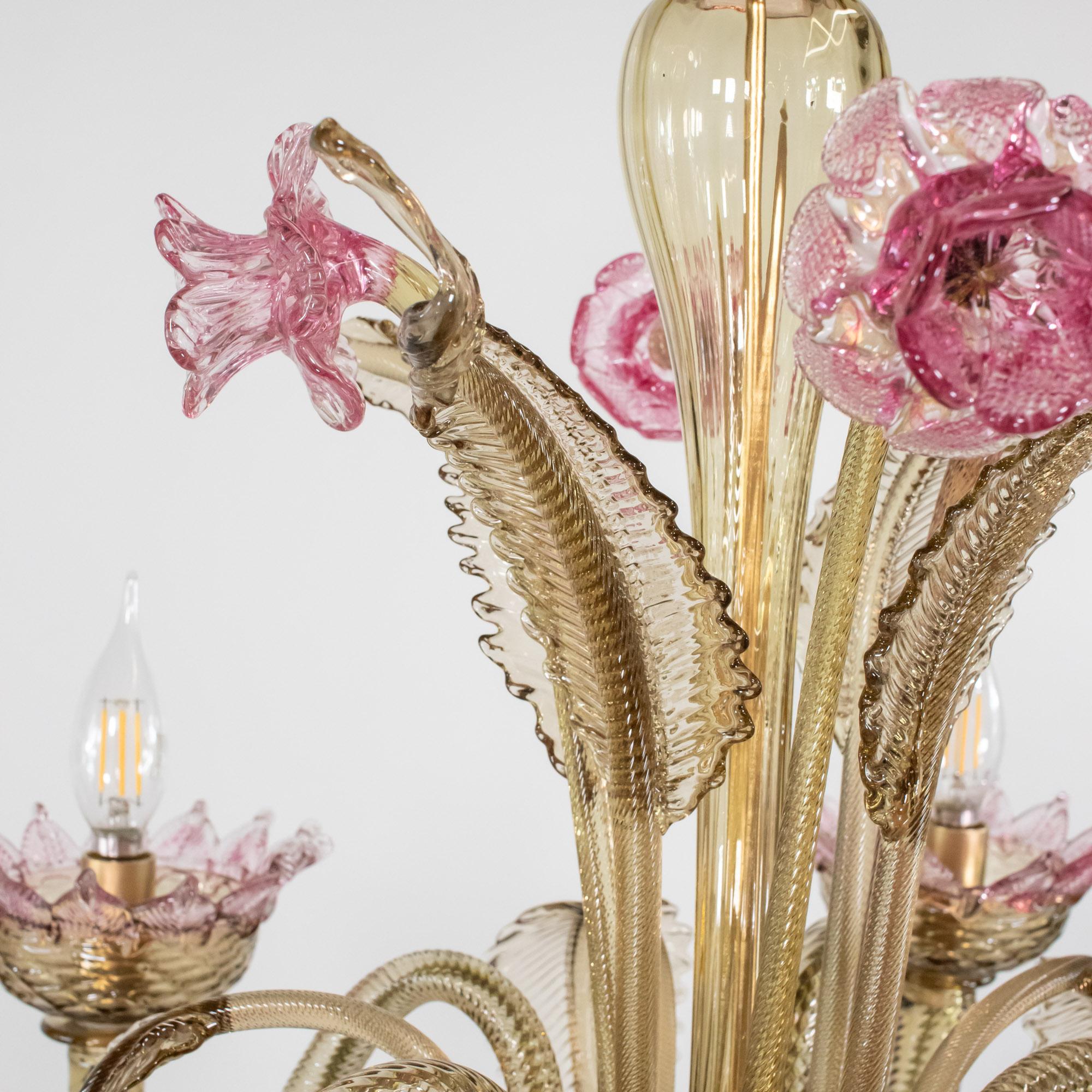 Rosa Karamell-Murano-Kronleuchter im Barockstil im Vintage-Stil im Angebot 1