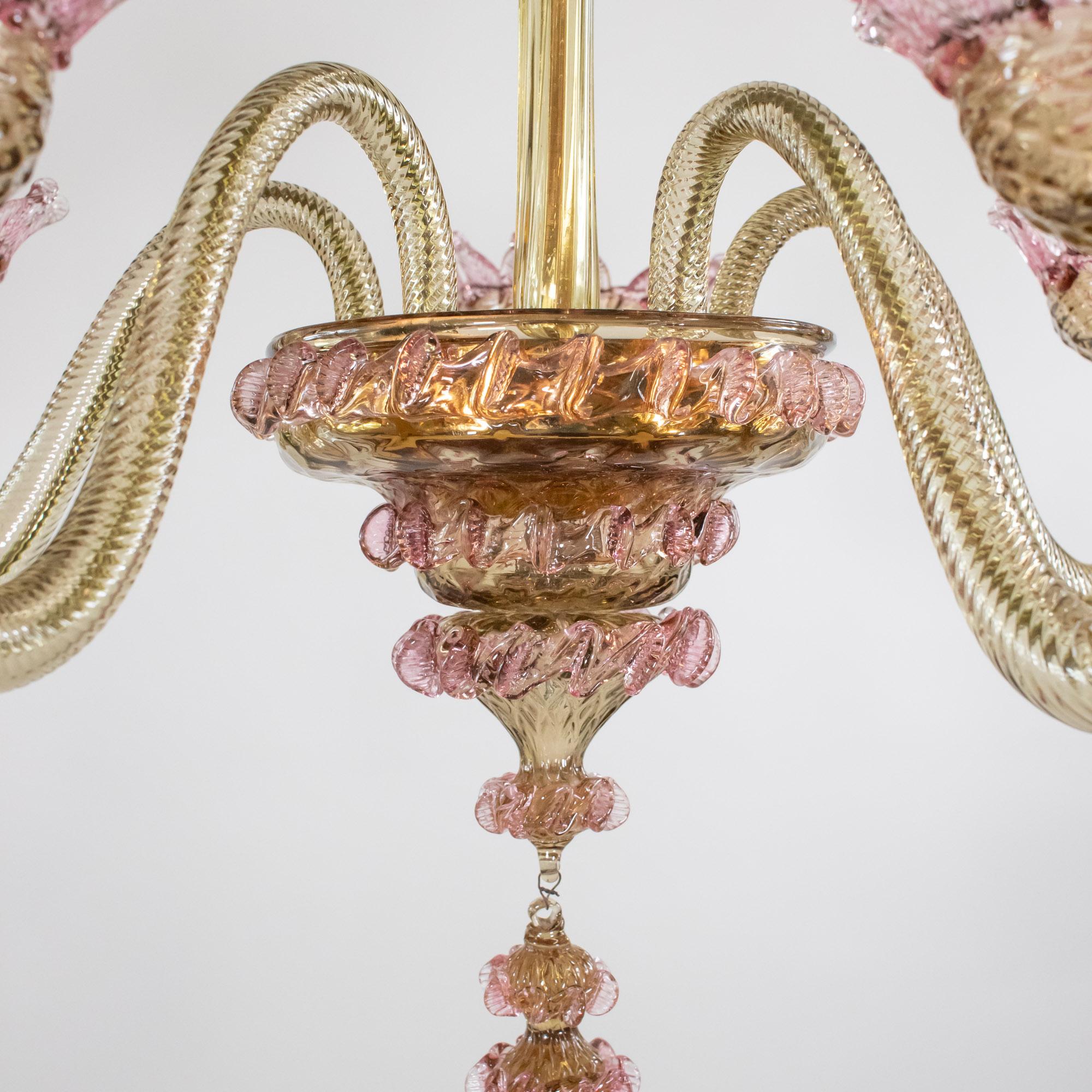 Rosa Karamell-Murano-Kronleuchter im Barockstil im Vintage-Stil im Angebot 2