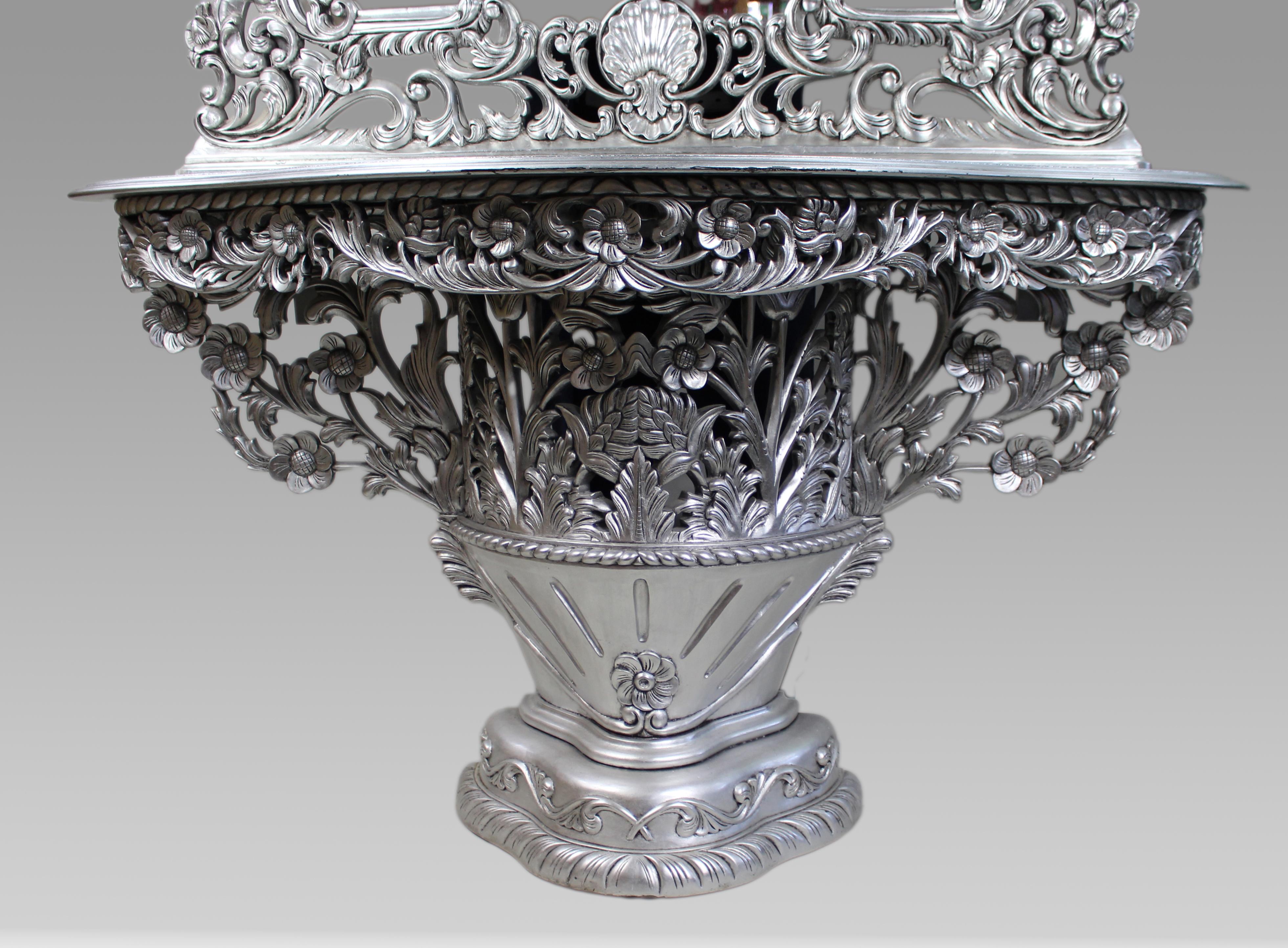 Vintage Baroque Style Silver Leaf Console Table and Mirror In Good Condition For Sale In Worcester, GB