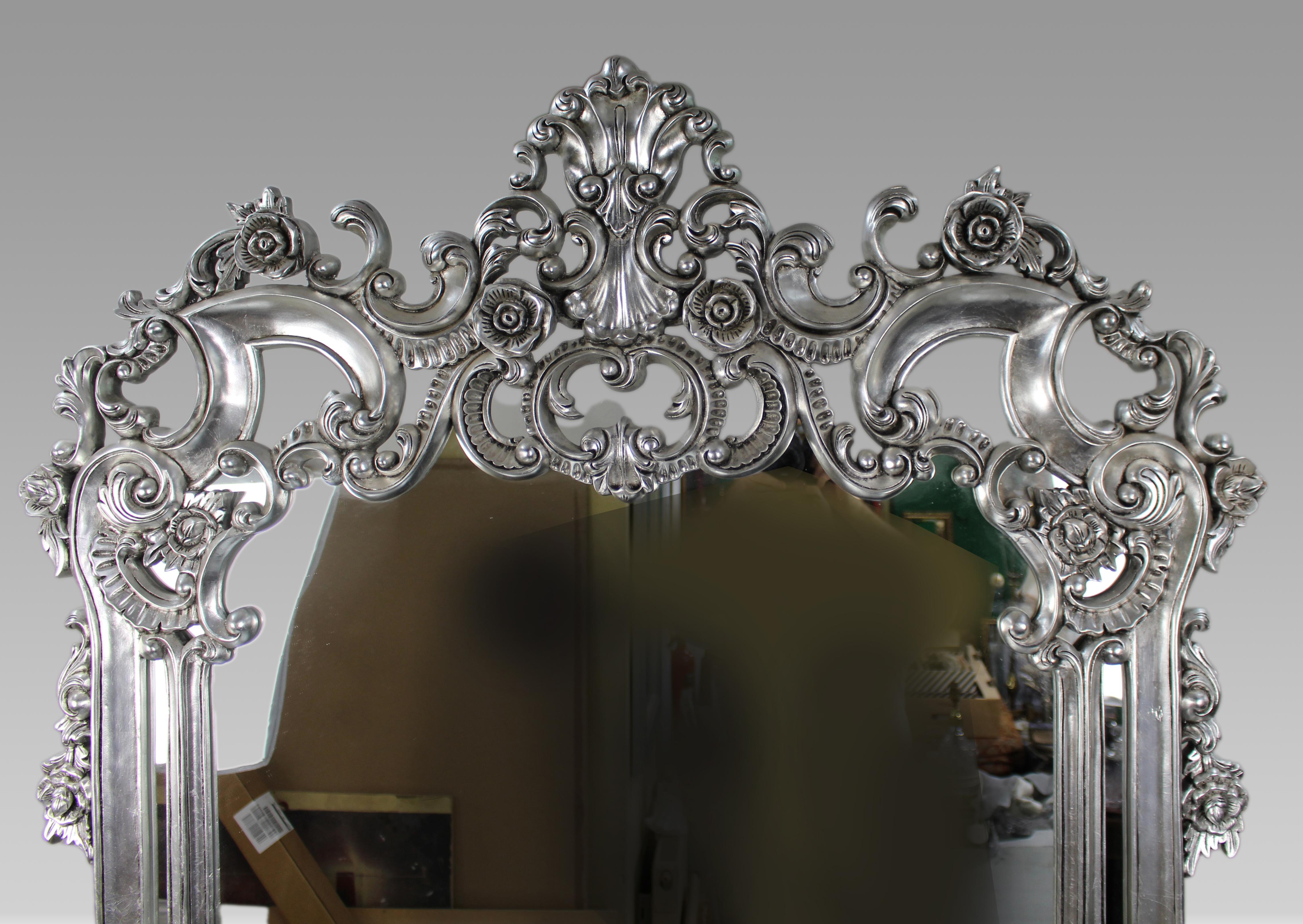 Vintage Baroque Style Silver Leaf Console Table and Mirror For Sale 1