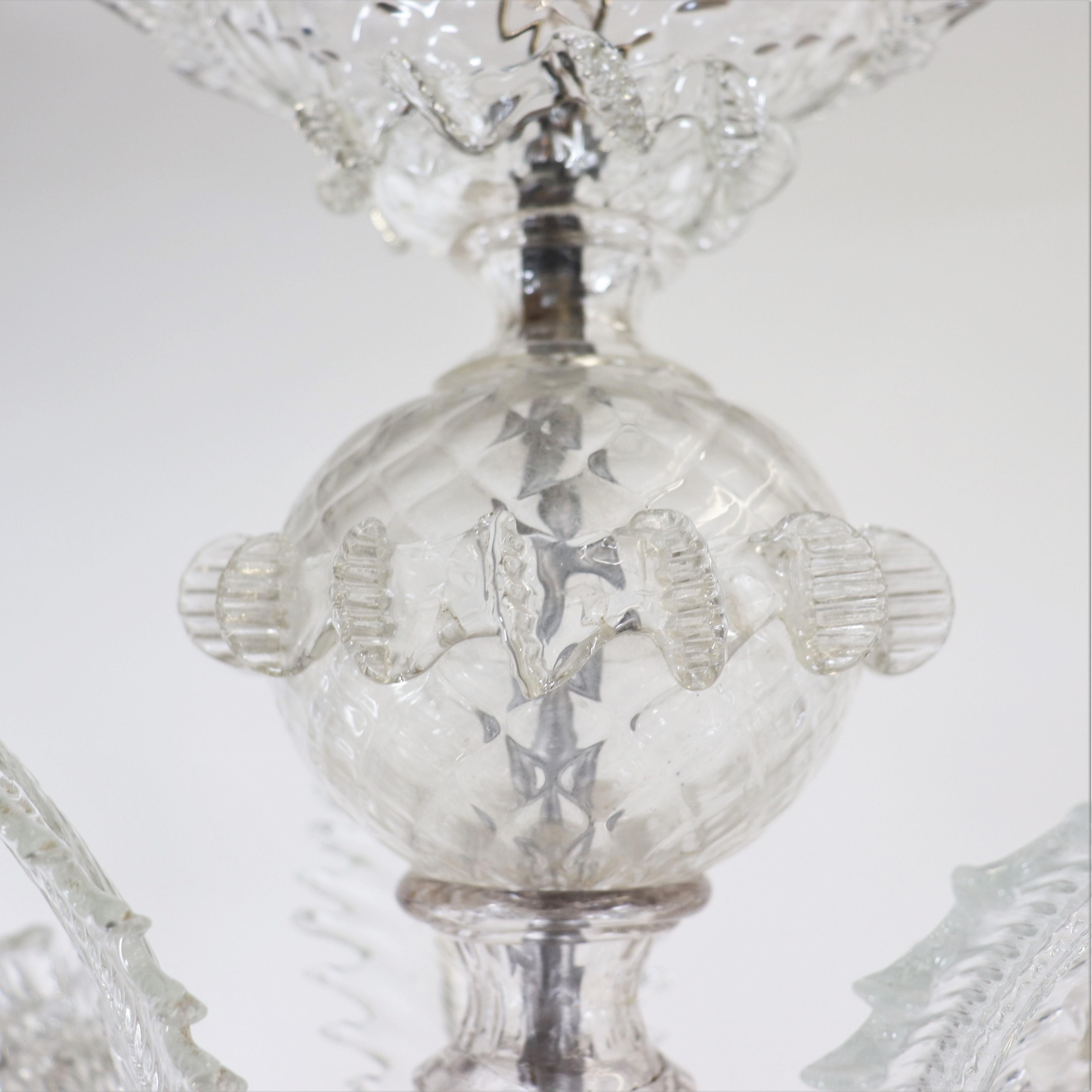 Vetro soffiato Lampadario barocco d'epoca a tre bracci in Cristallo di Murano con finiture in Rigaree in vendita