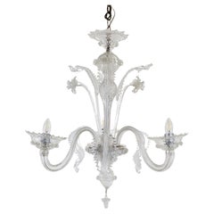 Dreiarmiger Cristallo Murano-Kronleuchter im Barockstil mit Rigaree-Besatz, Vintage