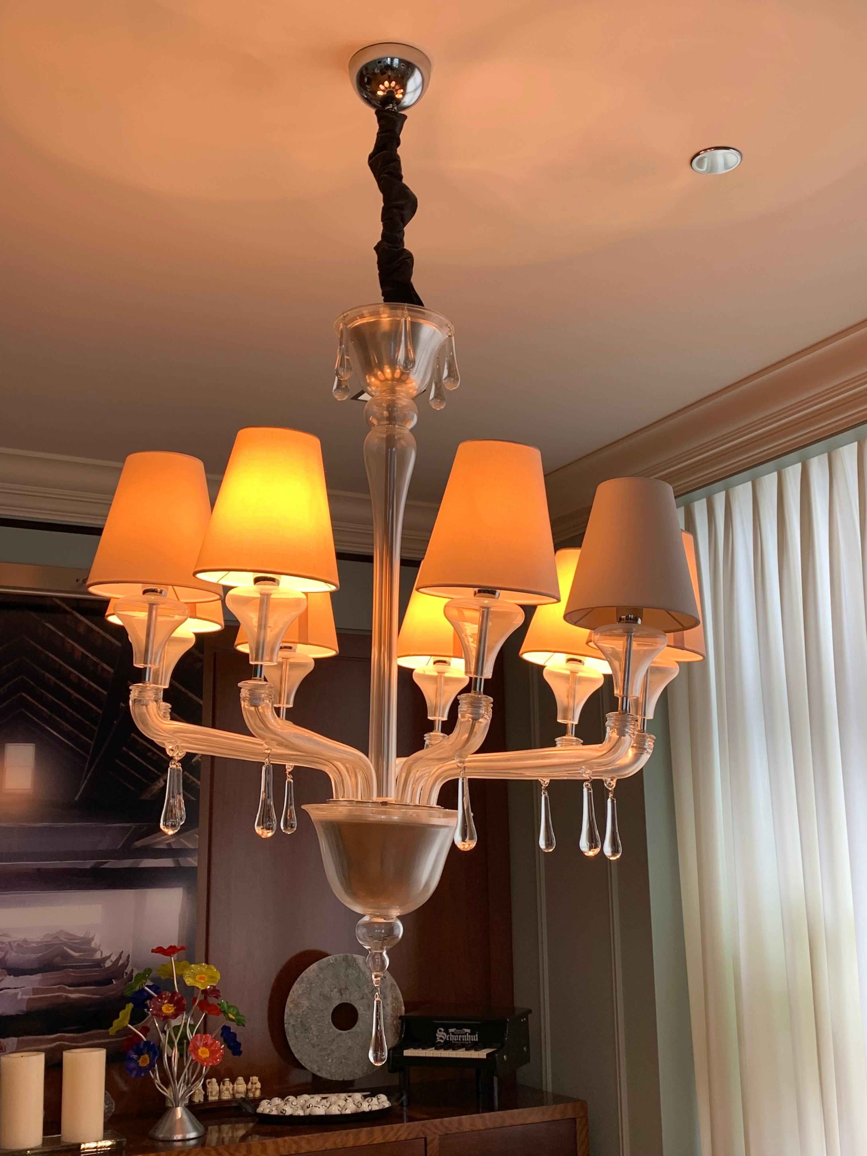 Italian Crystal Chandelier with Shades ,  Barovier and Toso  For Sale 3