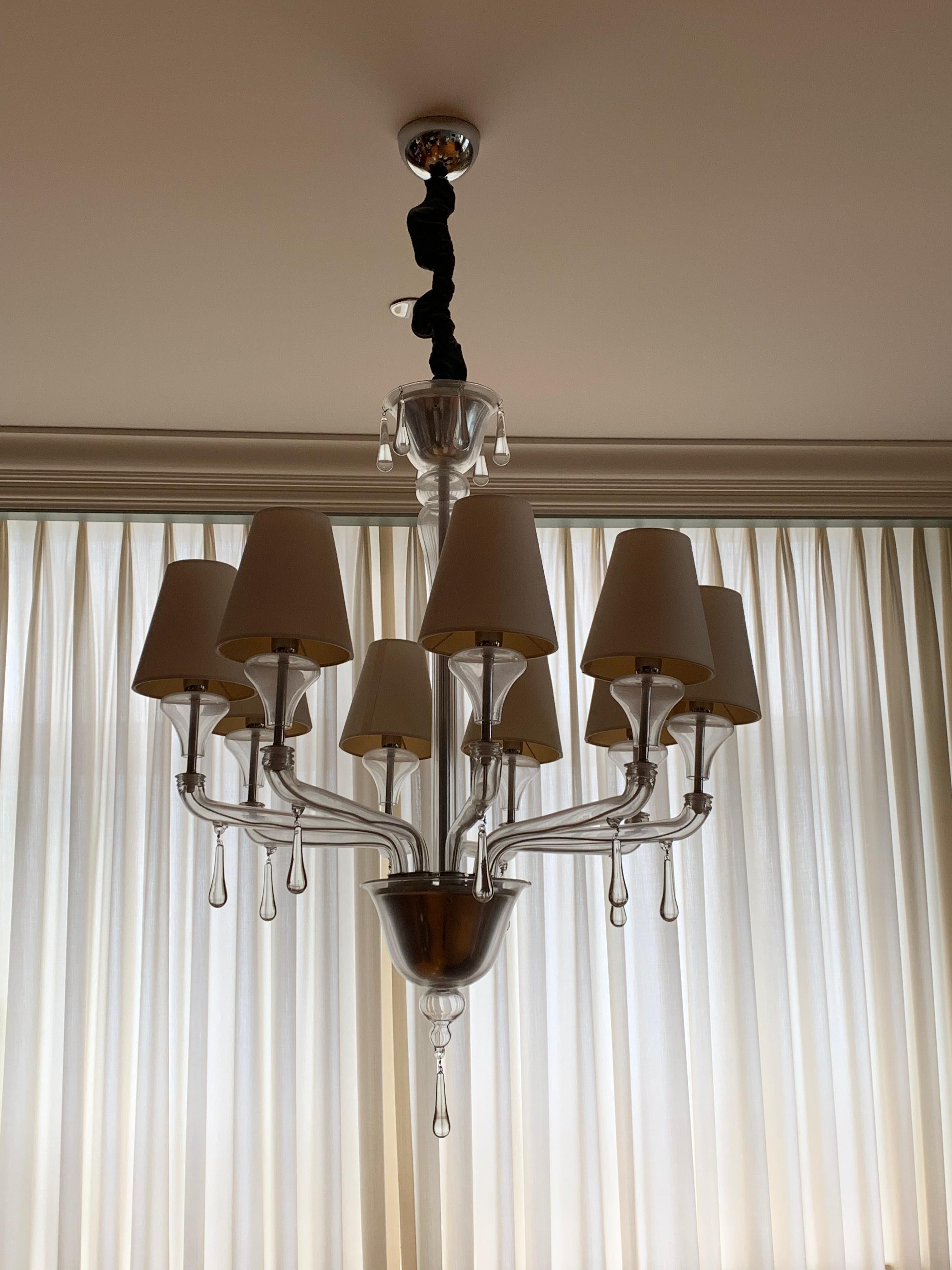 Italian Crystal Chandelier with Shades ,  Barovier and Toso  For Sale 4