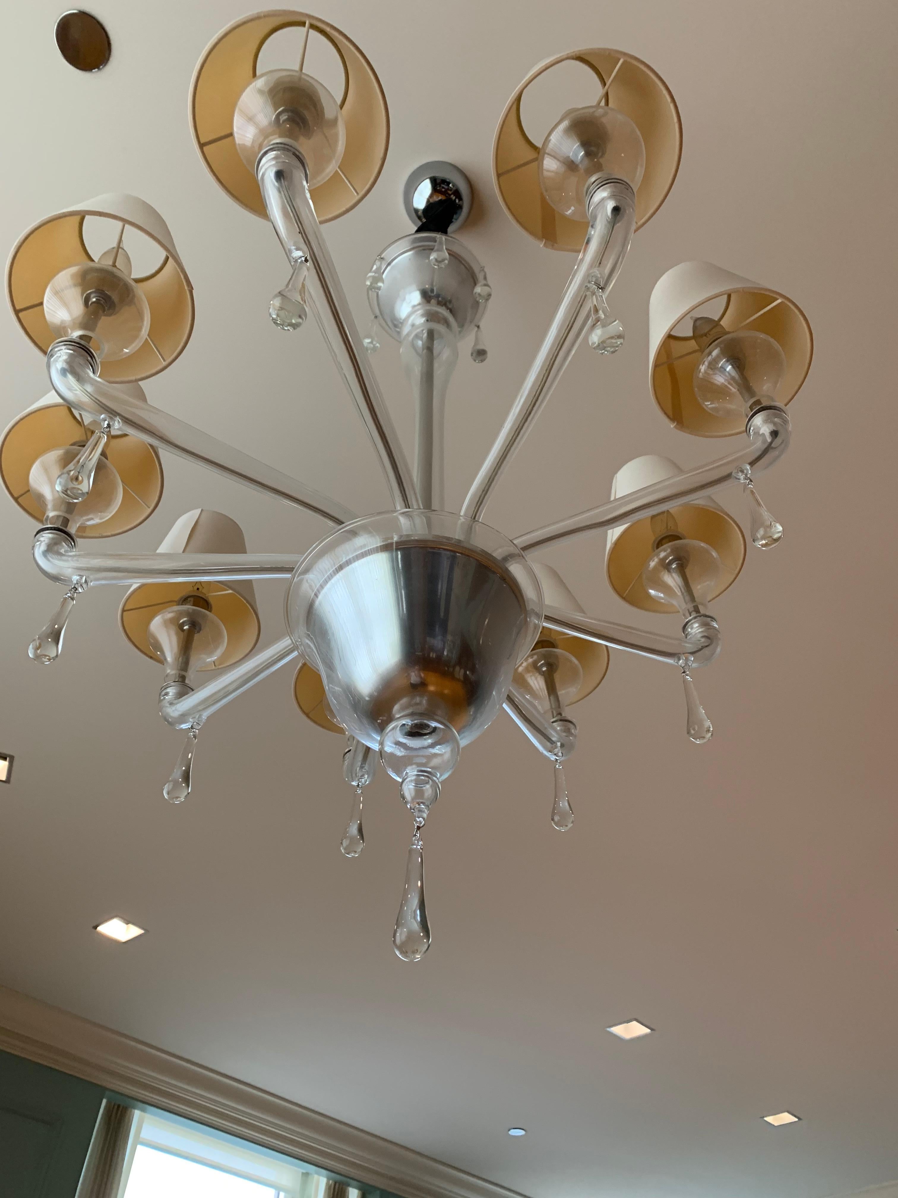 Italian Crystal Chandelier with Shades ,  Barovier and Toso  For Sale 8