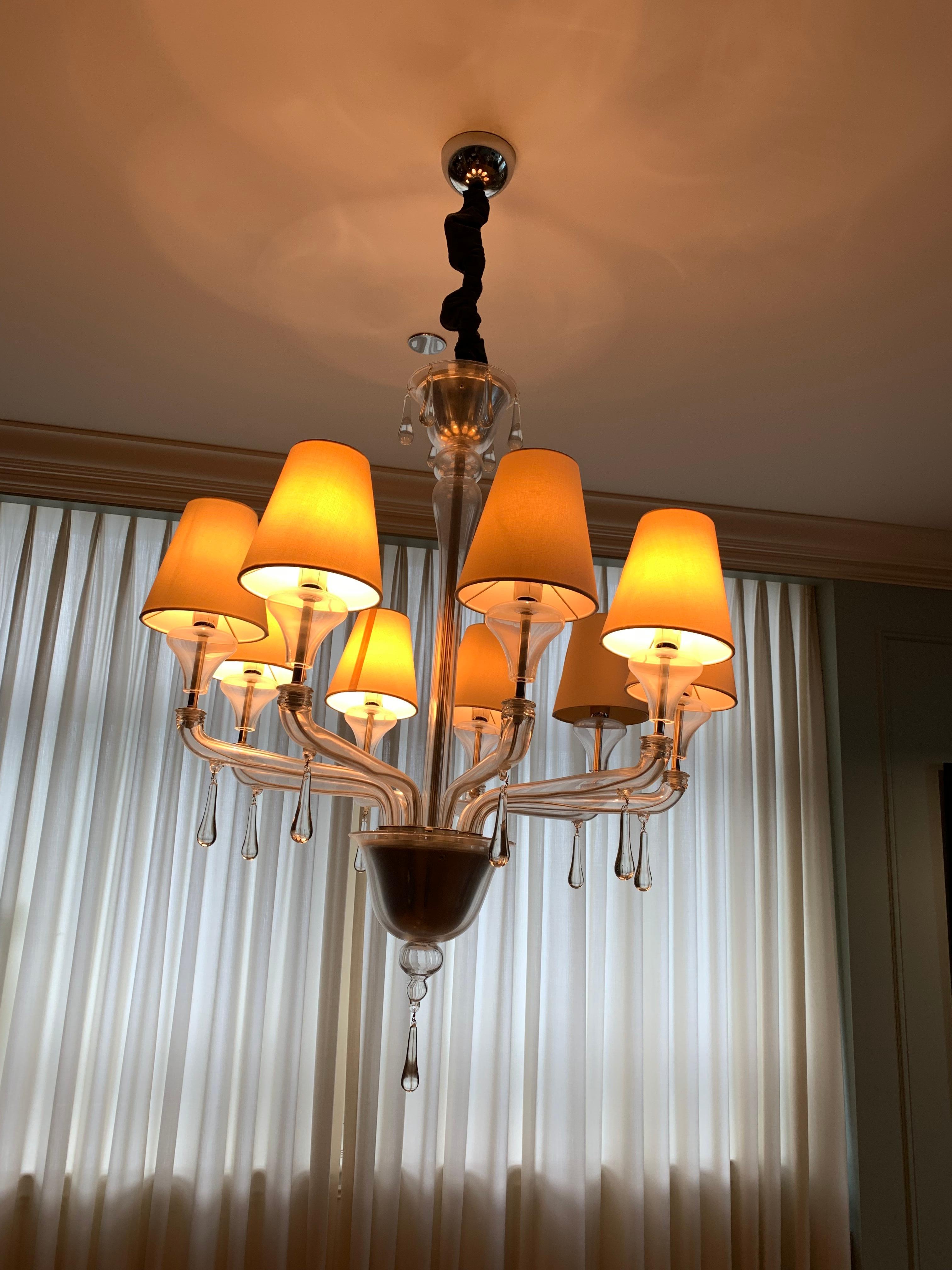Machine-Made Italian Crystal Chandelier with Shades ,  Barovier and Toso  For Sale