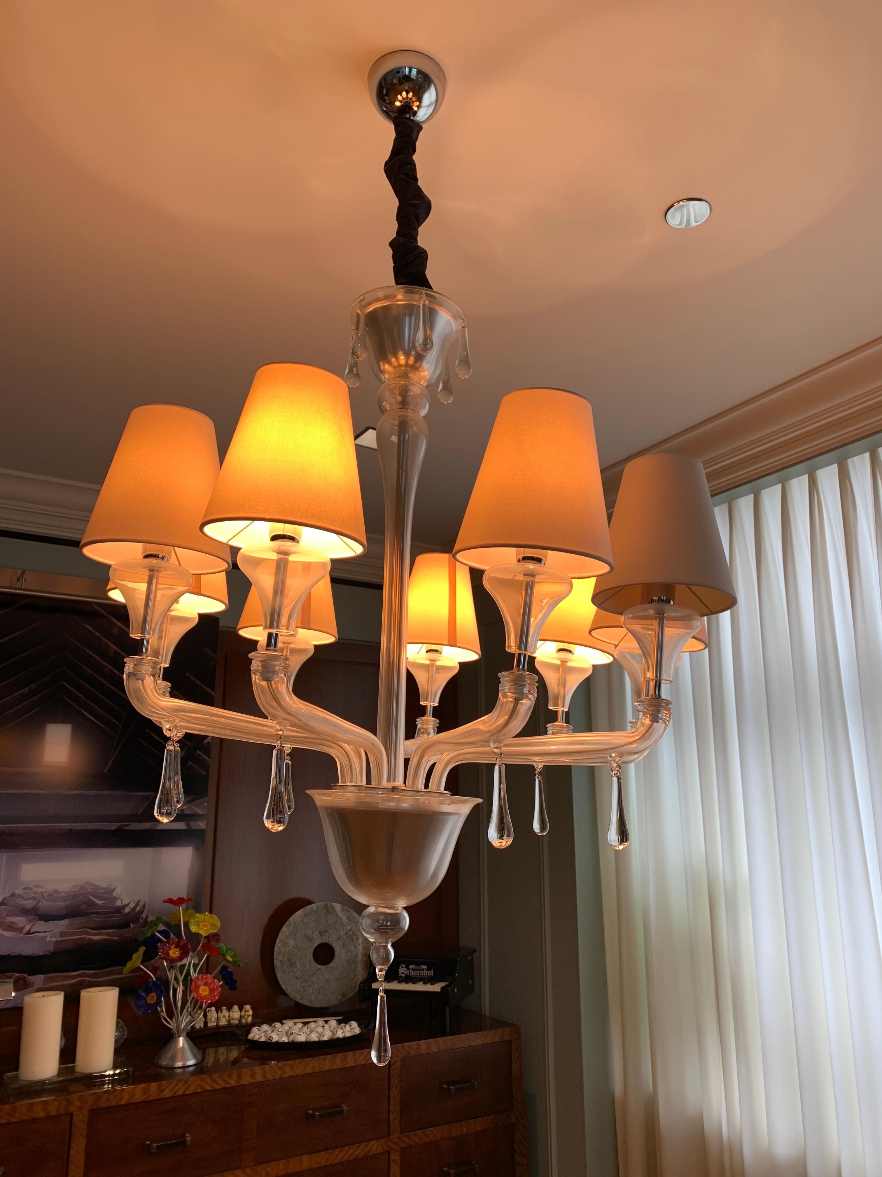 Metal Italian Crystal Chandelier with Shades ,  Barovier and Toso  For Sale
