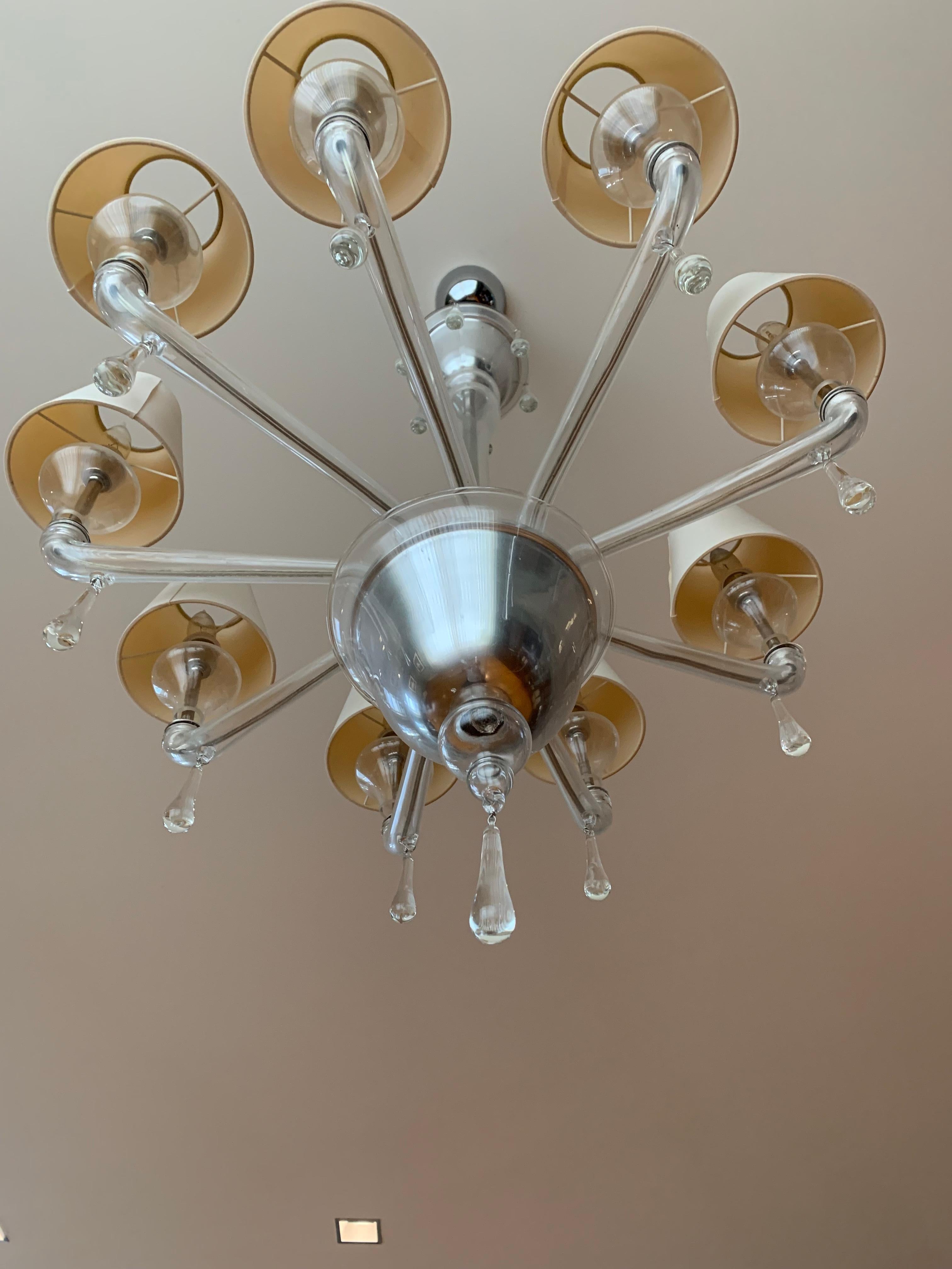 Italian Crystal Chandelier with Shades ,  Barovier and Toso  For Sale 1
