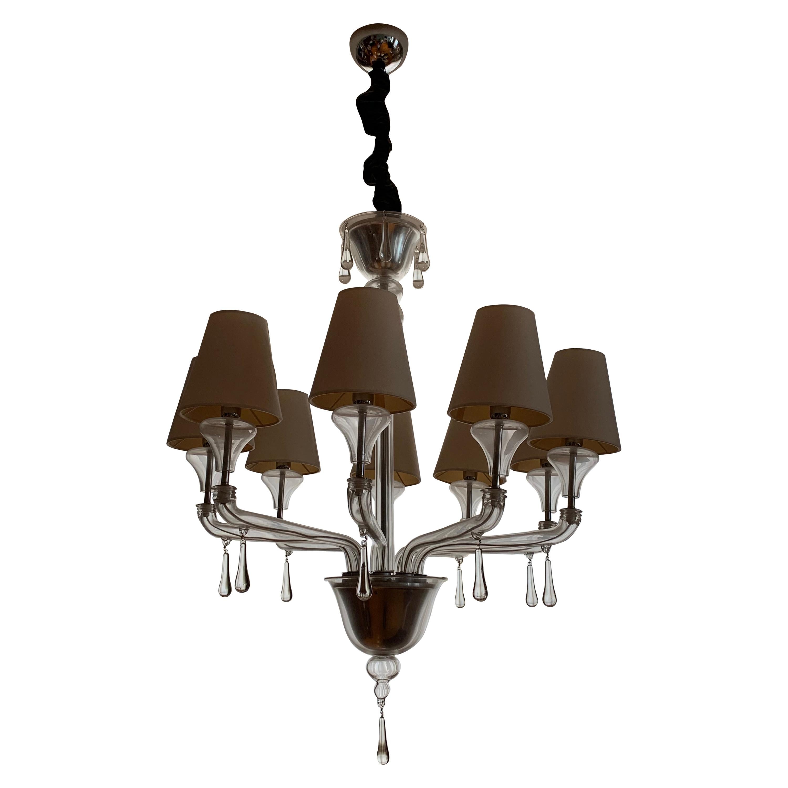 Italian Crystal Chandelier with Shades ,  Barovier and Toso  For Sale