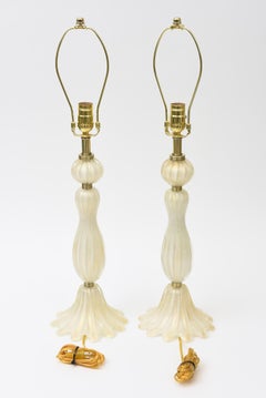 Vintage Barovier e Toso Murano Gold Aventurine And Brass Table Lamps 1940's