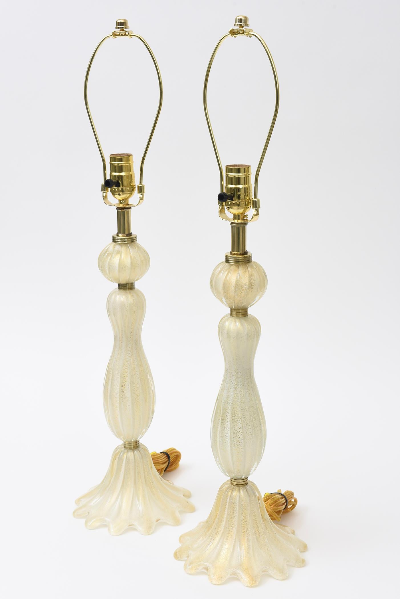 Italiano Barovier&Toso d'epoca, avventurina d'oro e ottone, lampade da tavolo a gradini, coppia di lampade da tavolo in vendita
